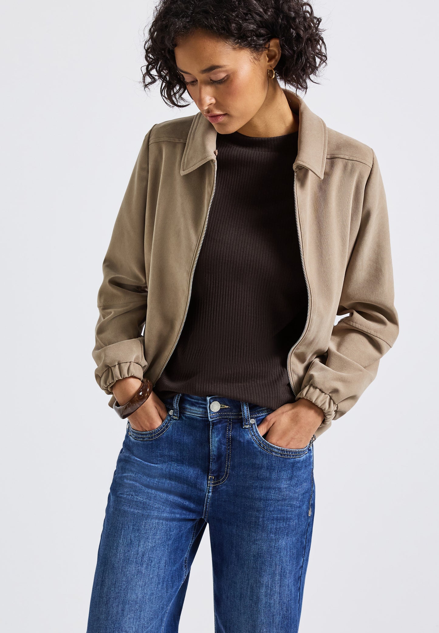 Street One T-Shirt mit Rippstruktur - Farbe: deep roast brown