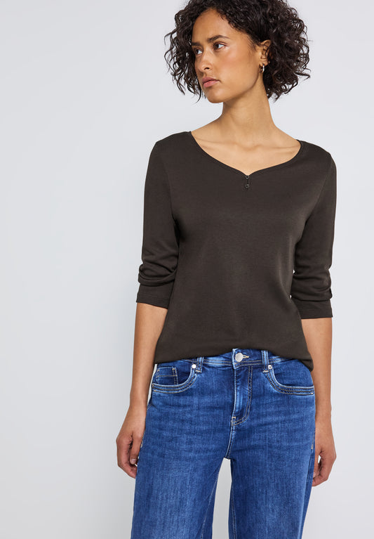 Street One Basic Shirt mit Knopfdetail - Farbe: deep roast brown