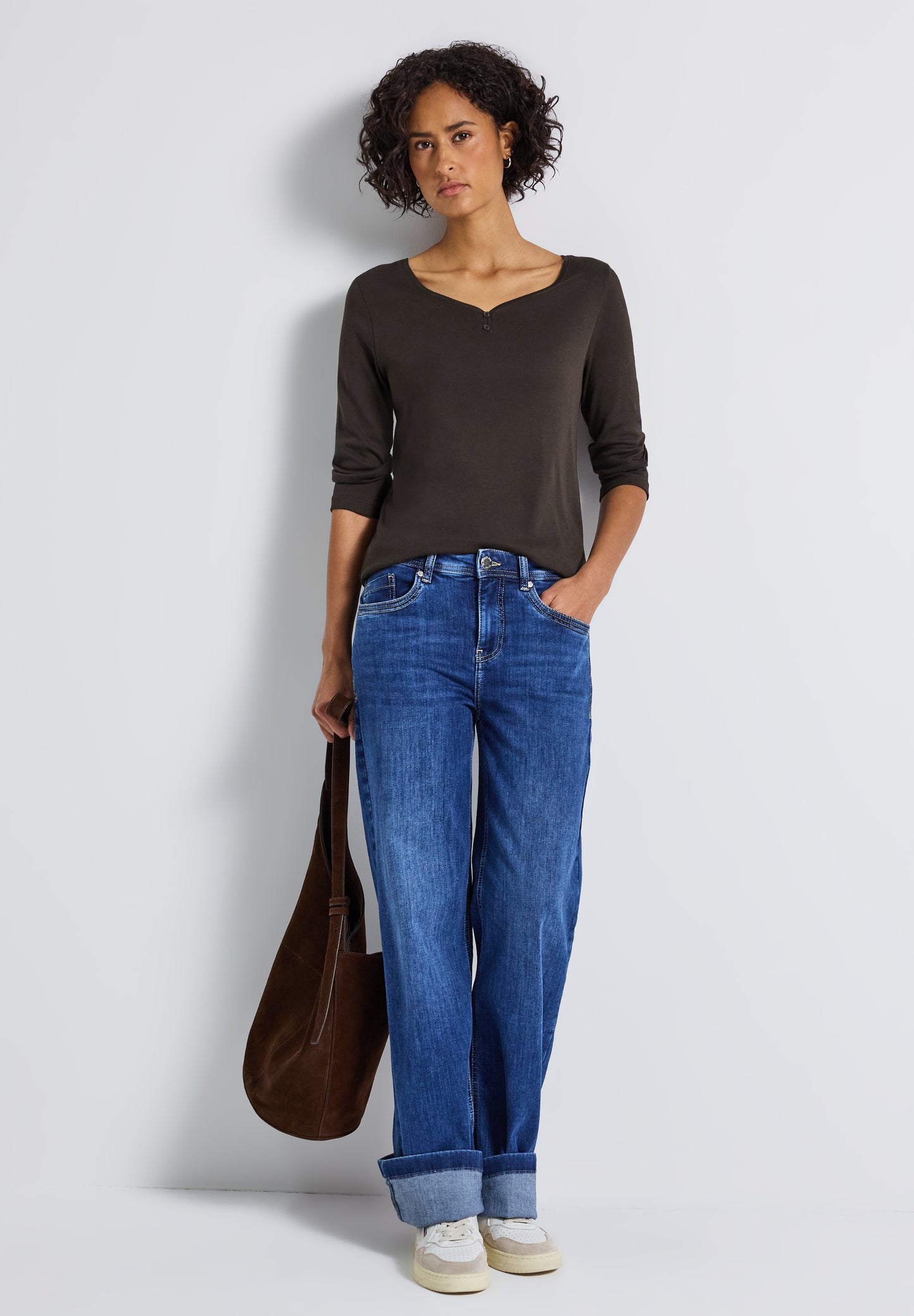 Street One Basic Shirt mit Knopfdetail - Farbe: deep roast brown