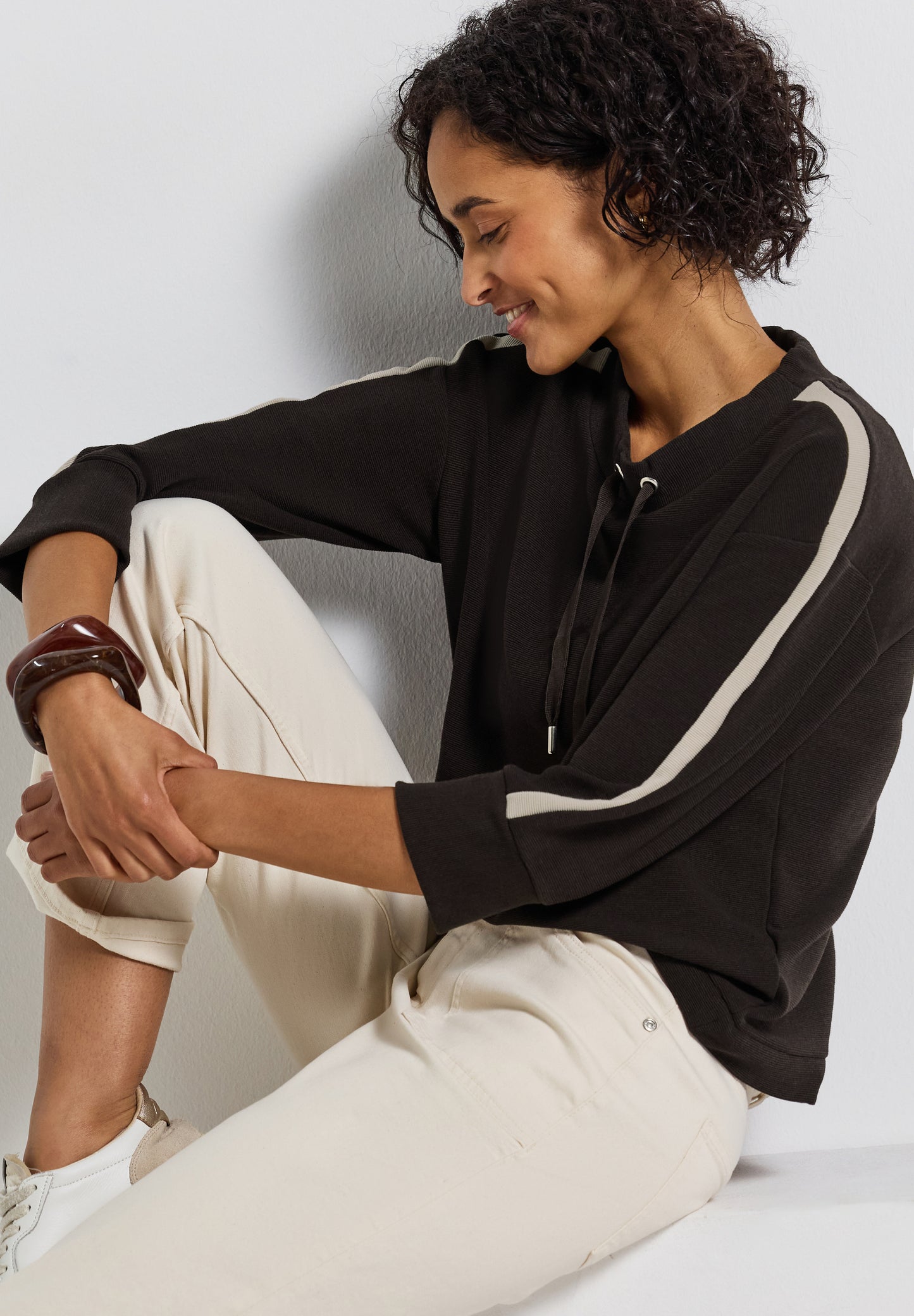 Street One Ottoman Shirt mit Tape - Farbe: deep roast brown