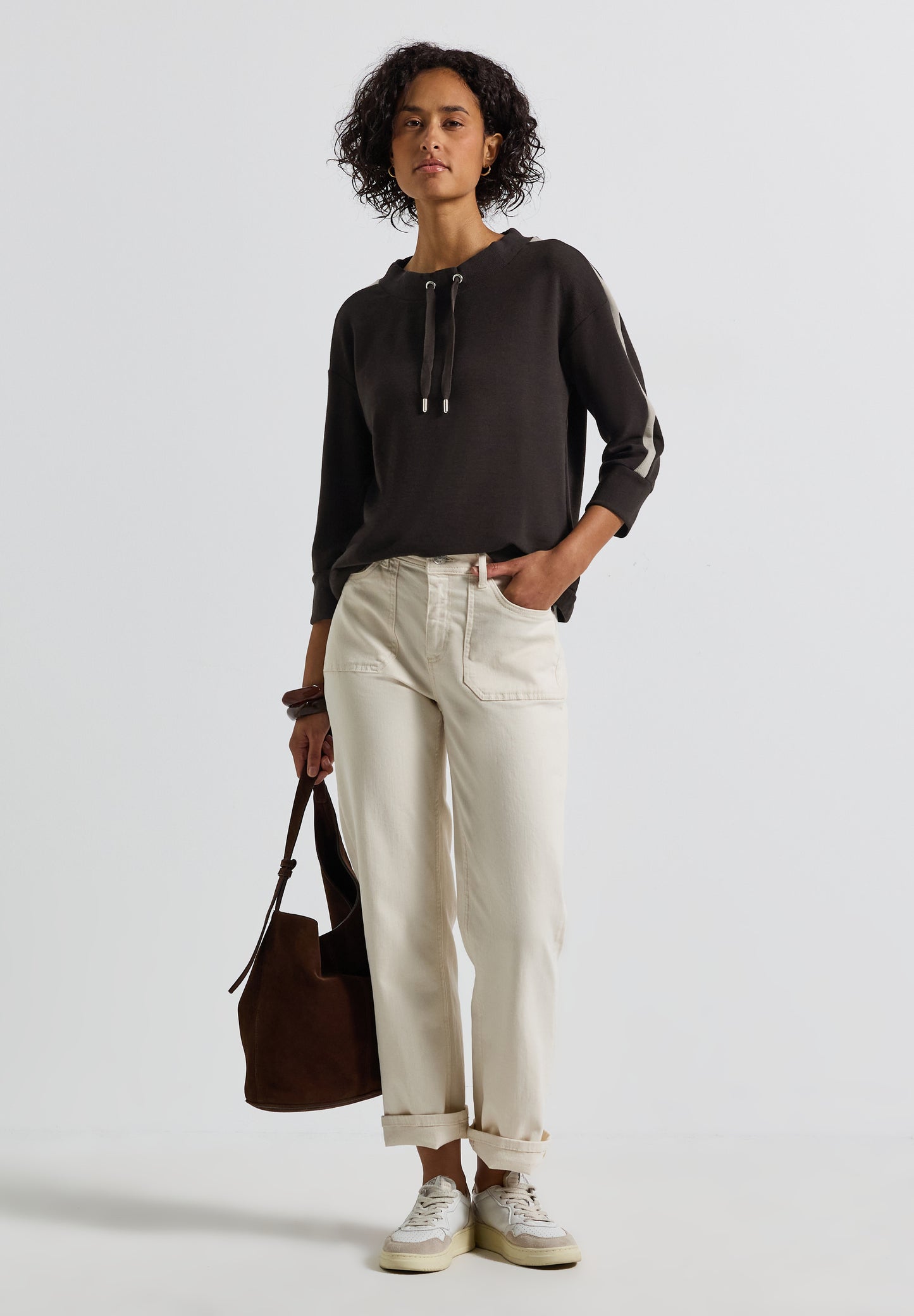 Street One Ottoman Shirt mit Tape - Farbe: deep roast brown