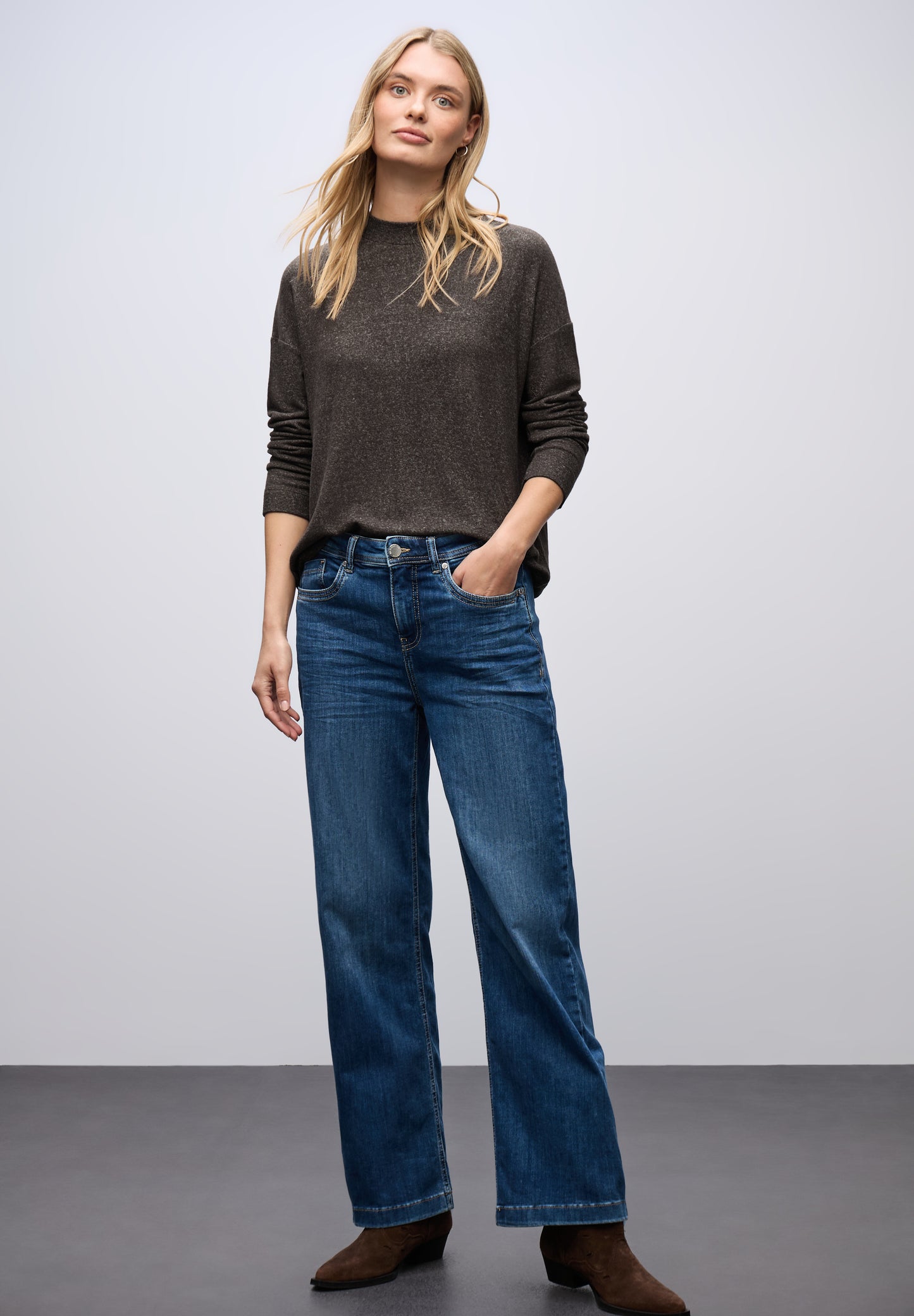 Street One Softes Turtleneck Shirt - Farbe: rustic brown mel.