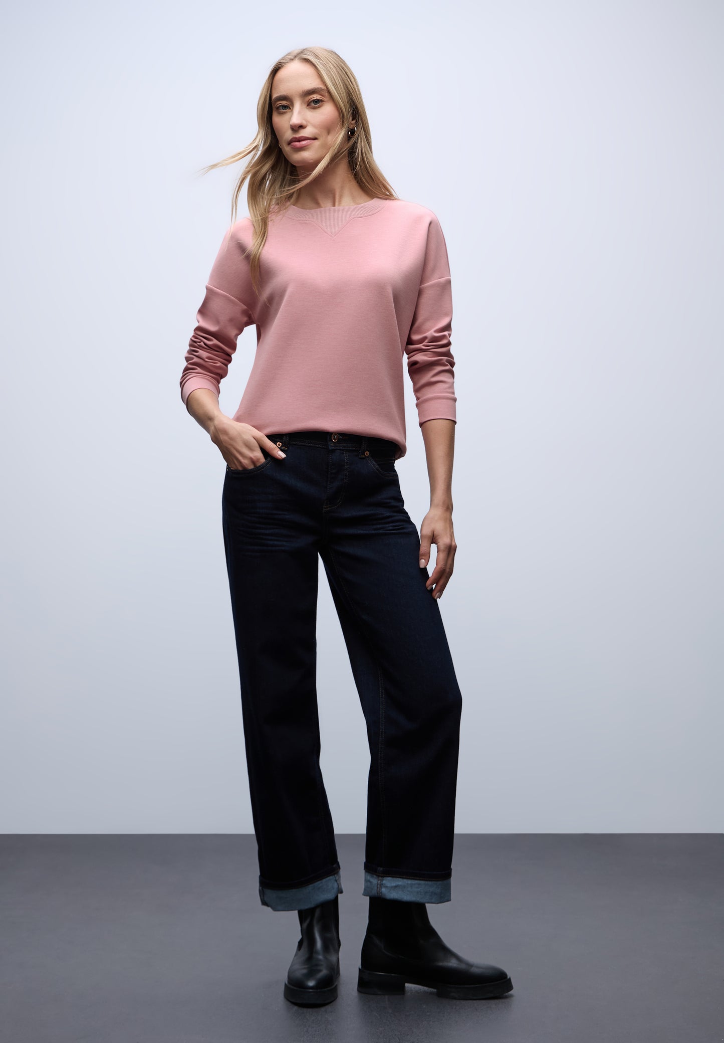Street One Shirt mit Ripp-Detail - Farbe: powder pink mel.