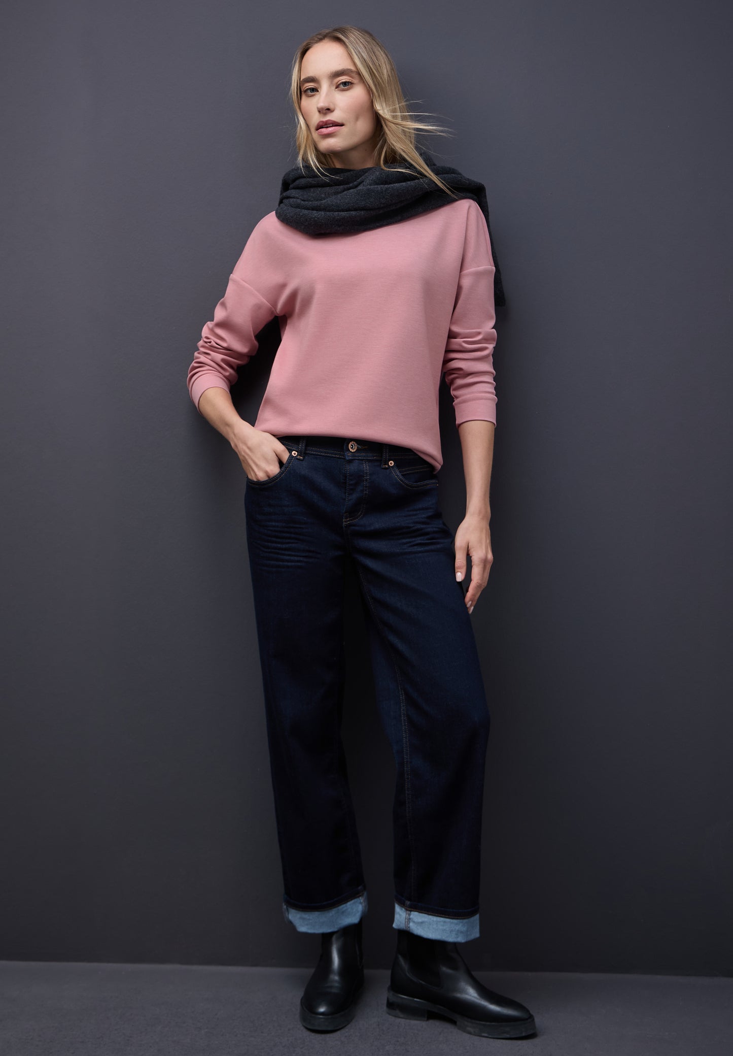 Street One Shirt mit Ripp-Detail - Farbe: powder pink mel.