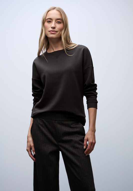 Street One Shirt mit Ripp-Detail - Farbe: darkest brown mel.