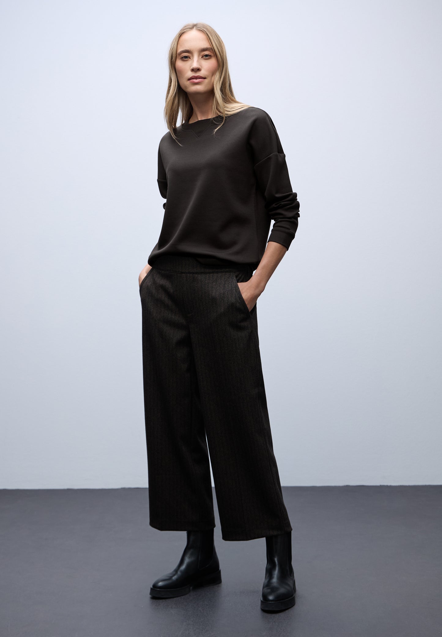 Street One Shirt mit Ripp-Detail - Farbe: darkest brown mel.