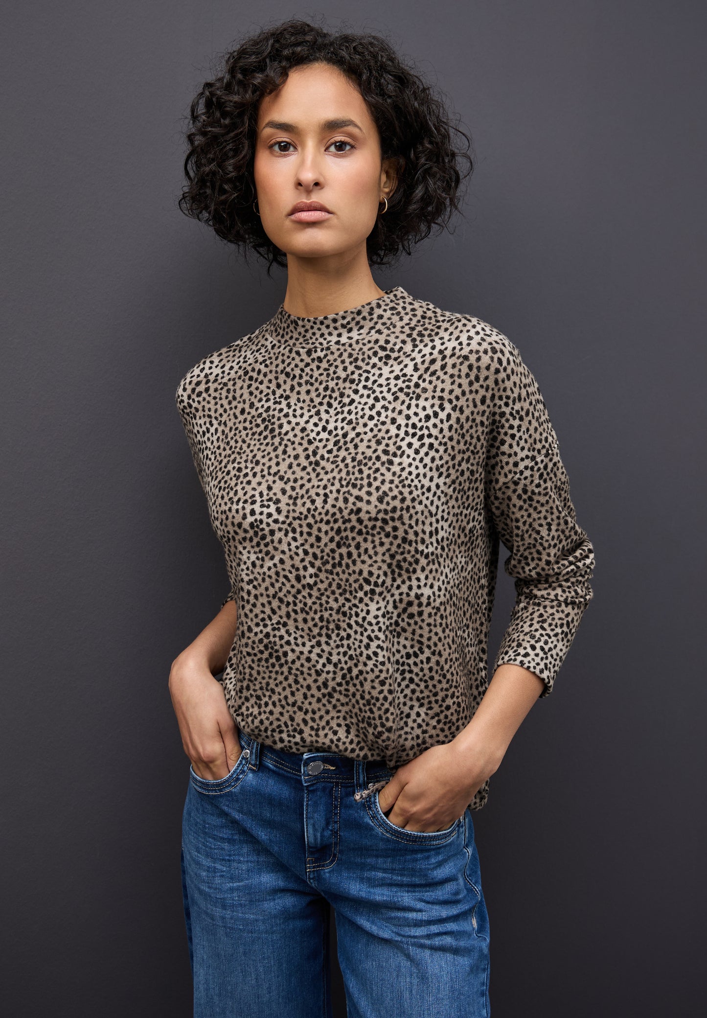 Street One Softes Leo-Shirt - Farbe: sanded beige