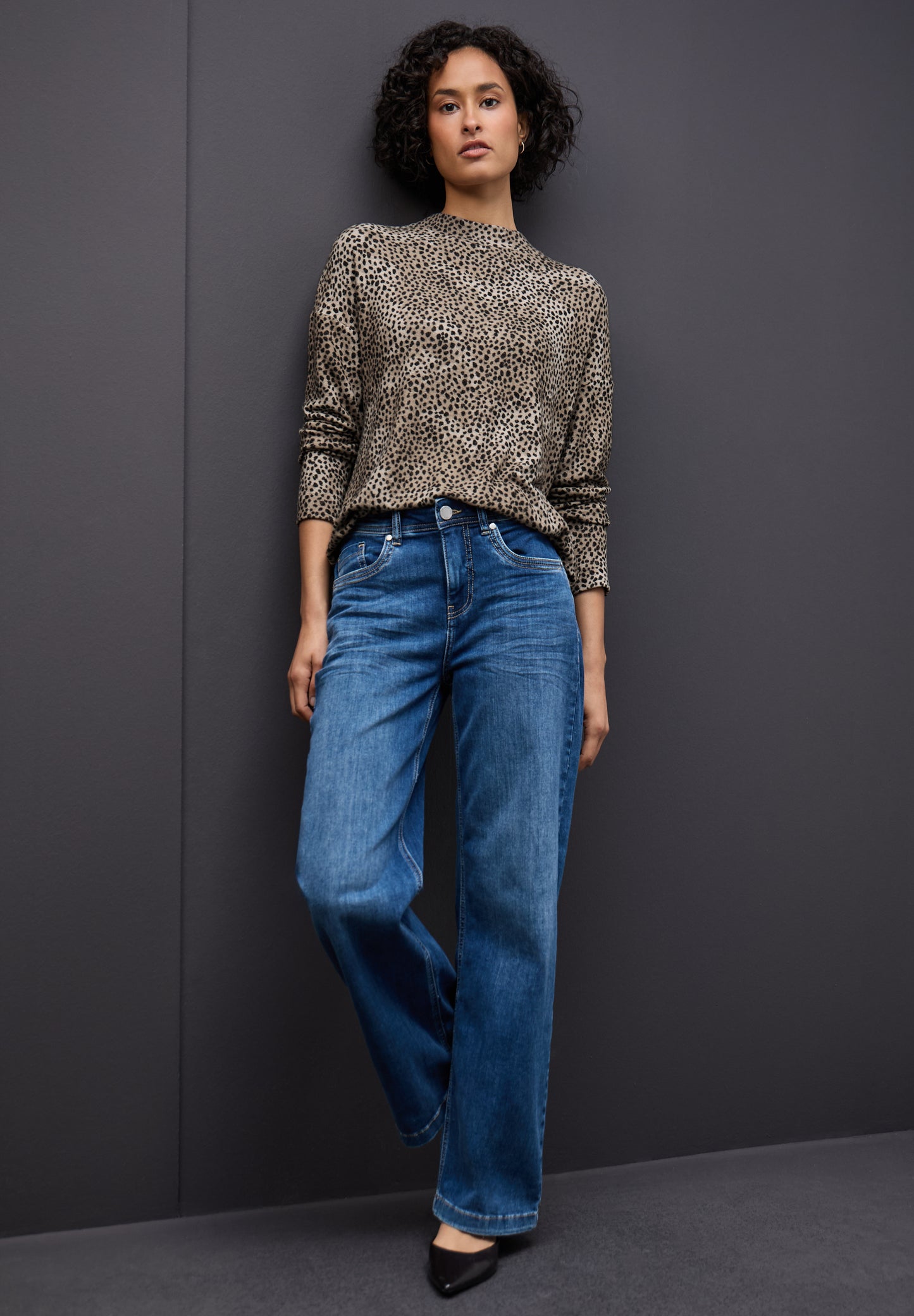 Street One Softes Leo-Shirt - Farbe: sanded beige