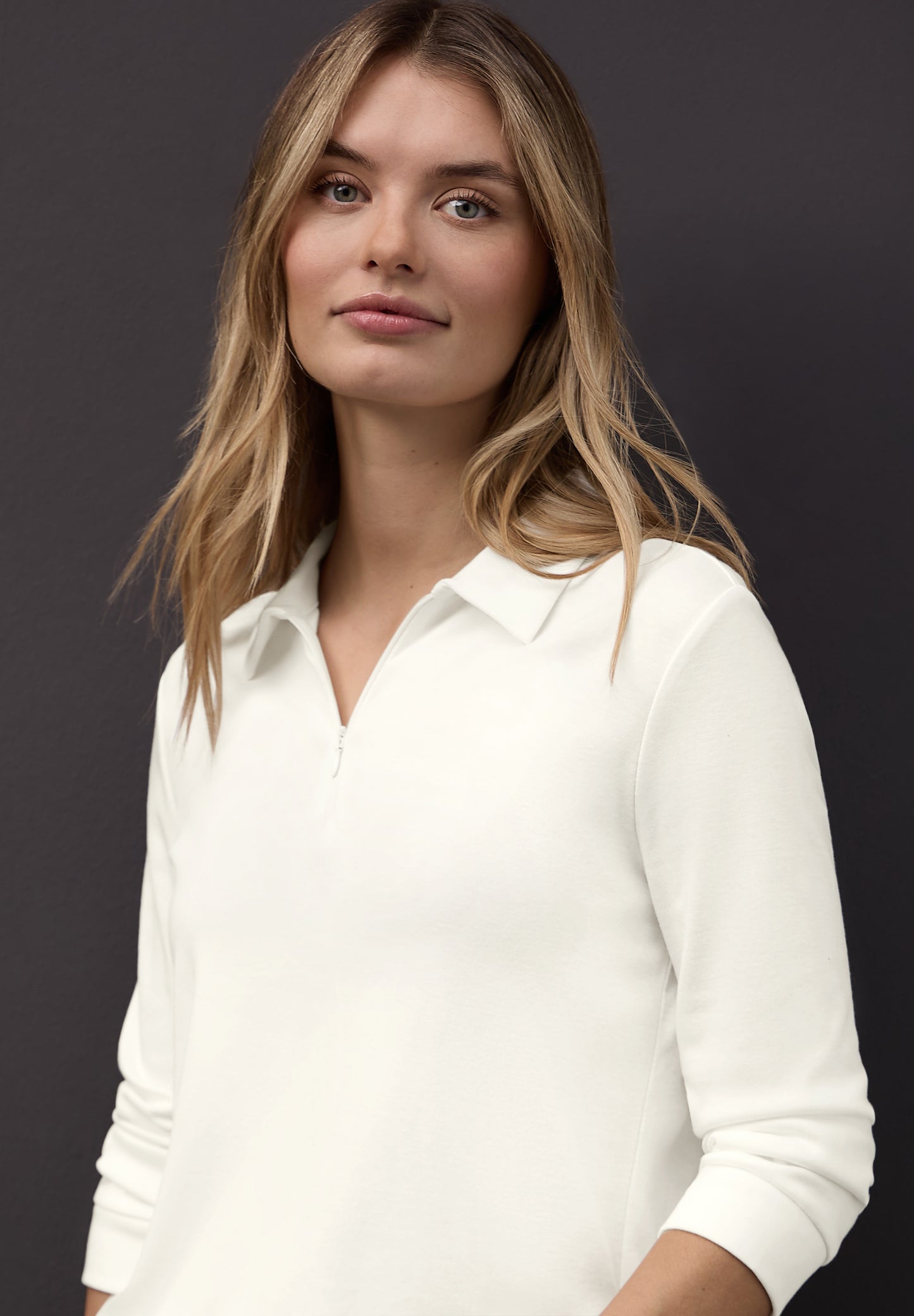 Street One - Poloshirt mit Zipper - Farbe: off white