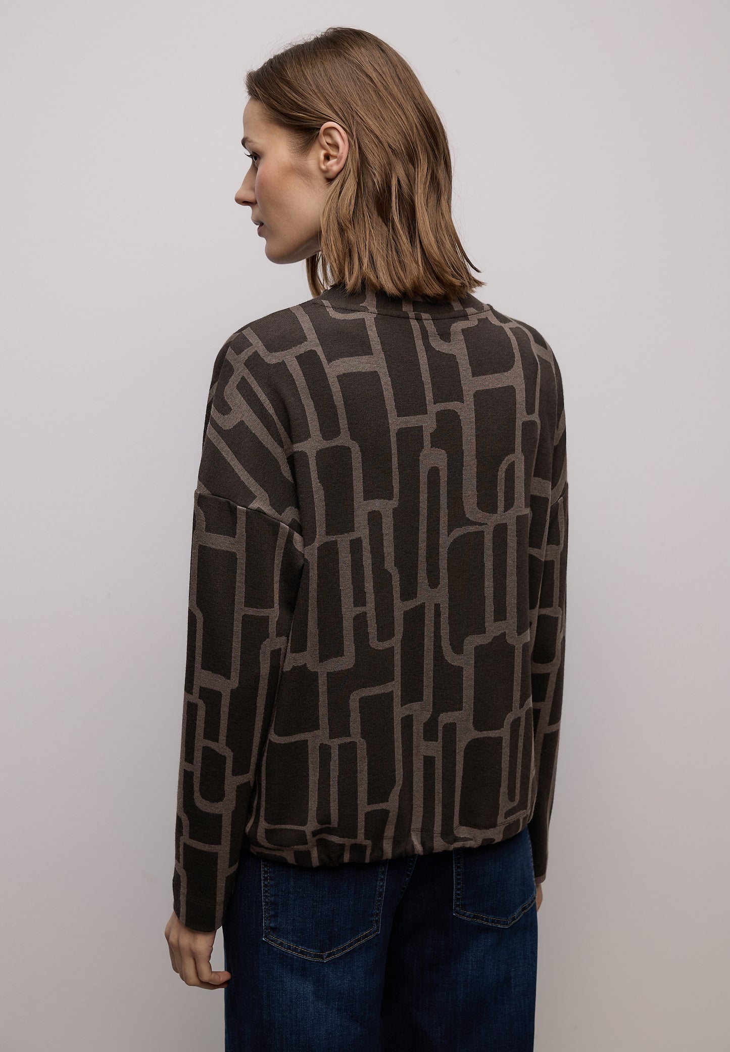 Street One - Print Shirt mit Tunnelzug - Farbe: darkest brown