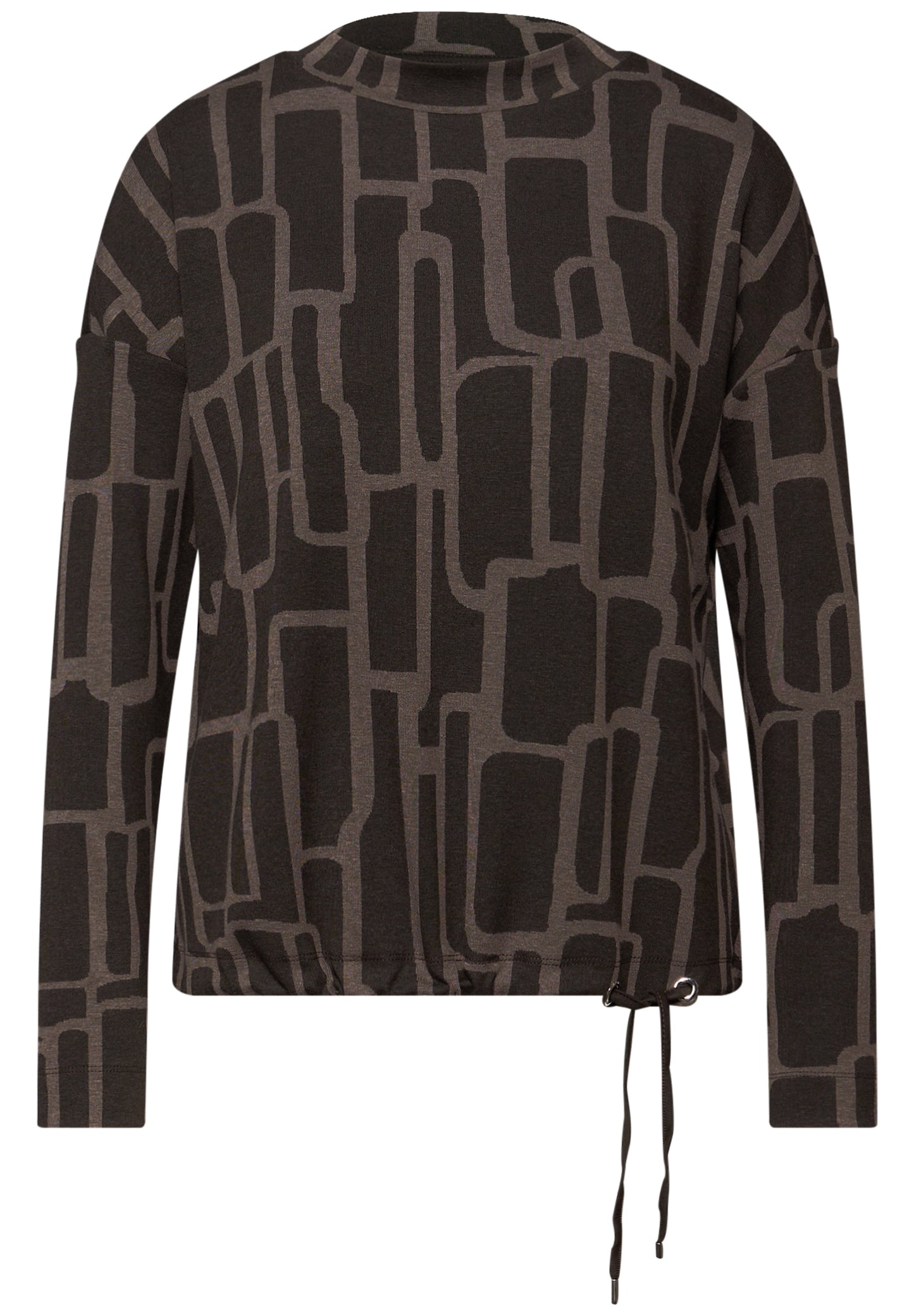 Street One - Print Shirt mit Tunnelzug - Farbe: darkest brown