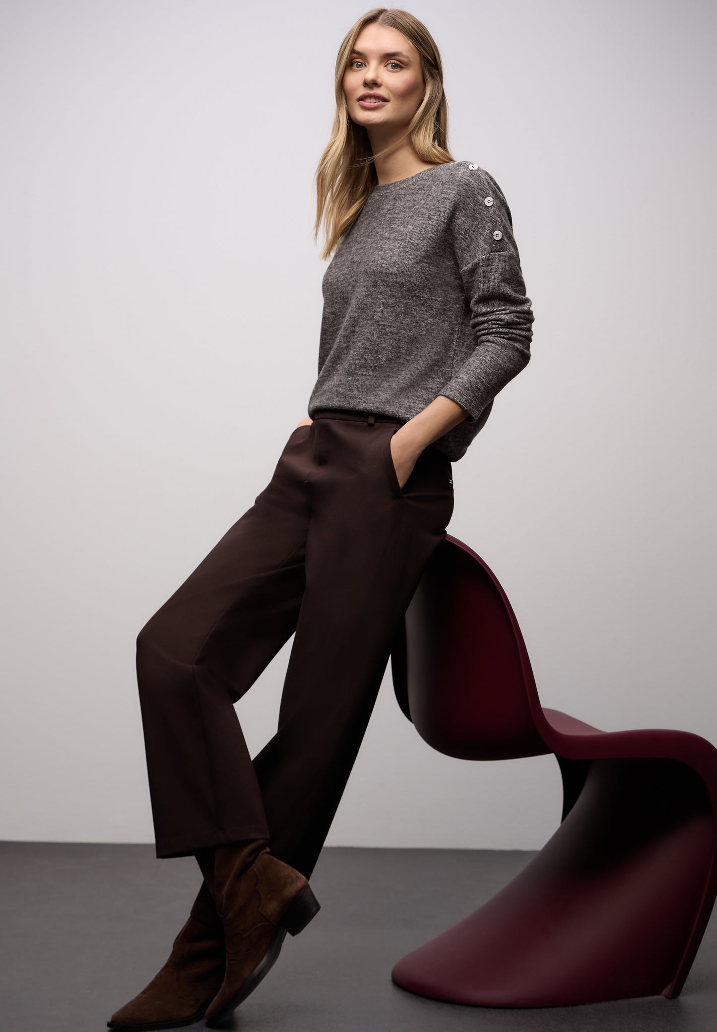 Street One - Softes Shirt mit Knöpfen - Farbe: rustic brown mel.