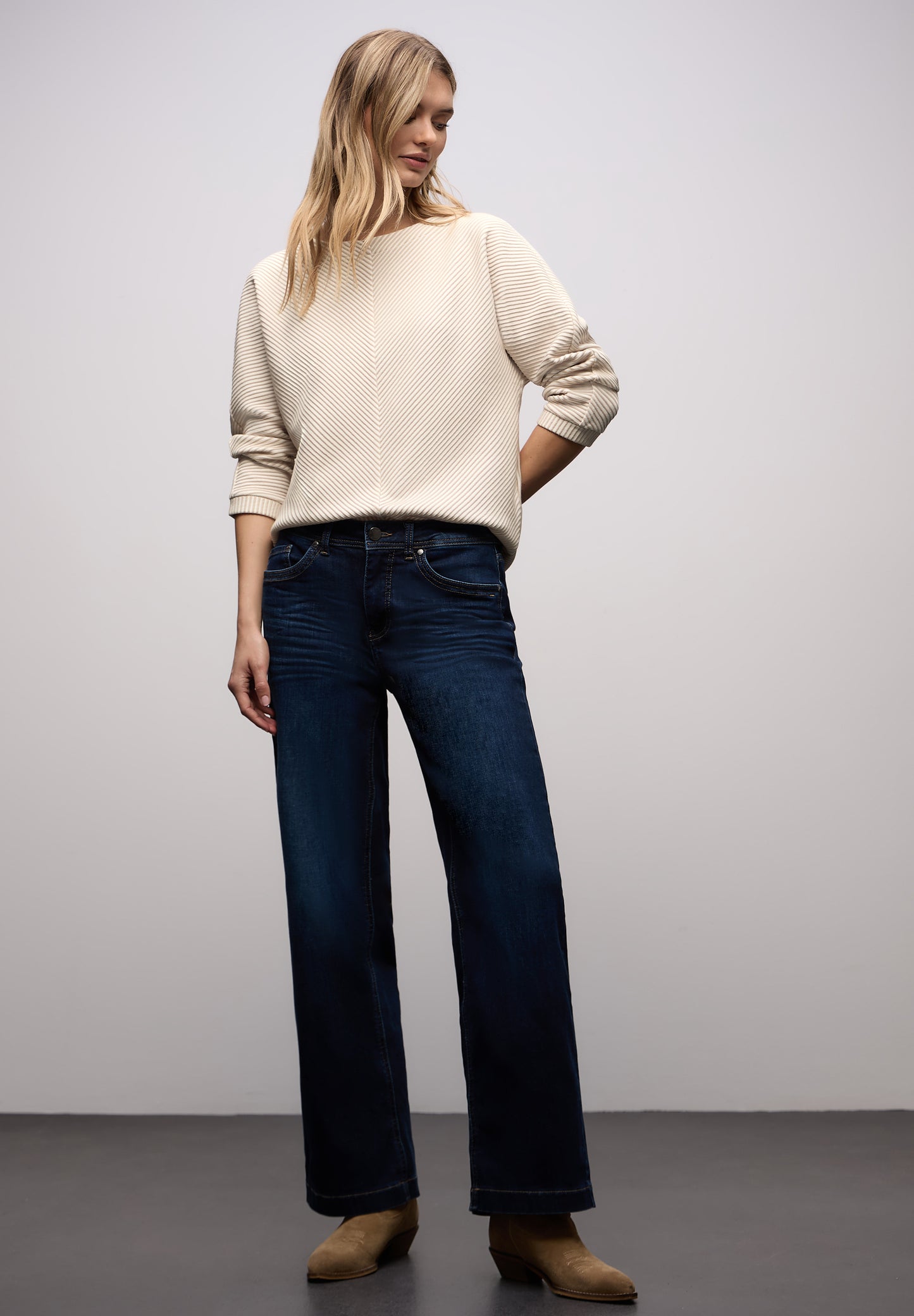 Street One - Two-Tone Strukturshirt - Farbe: off white