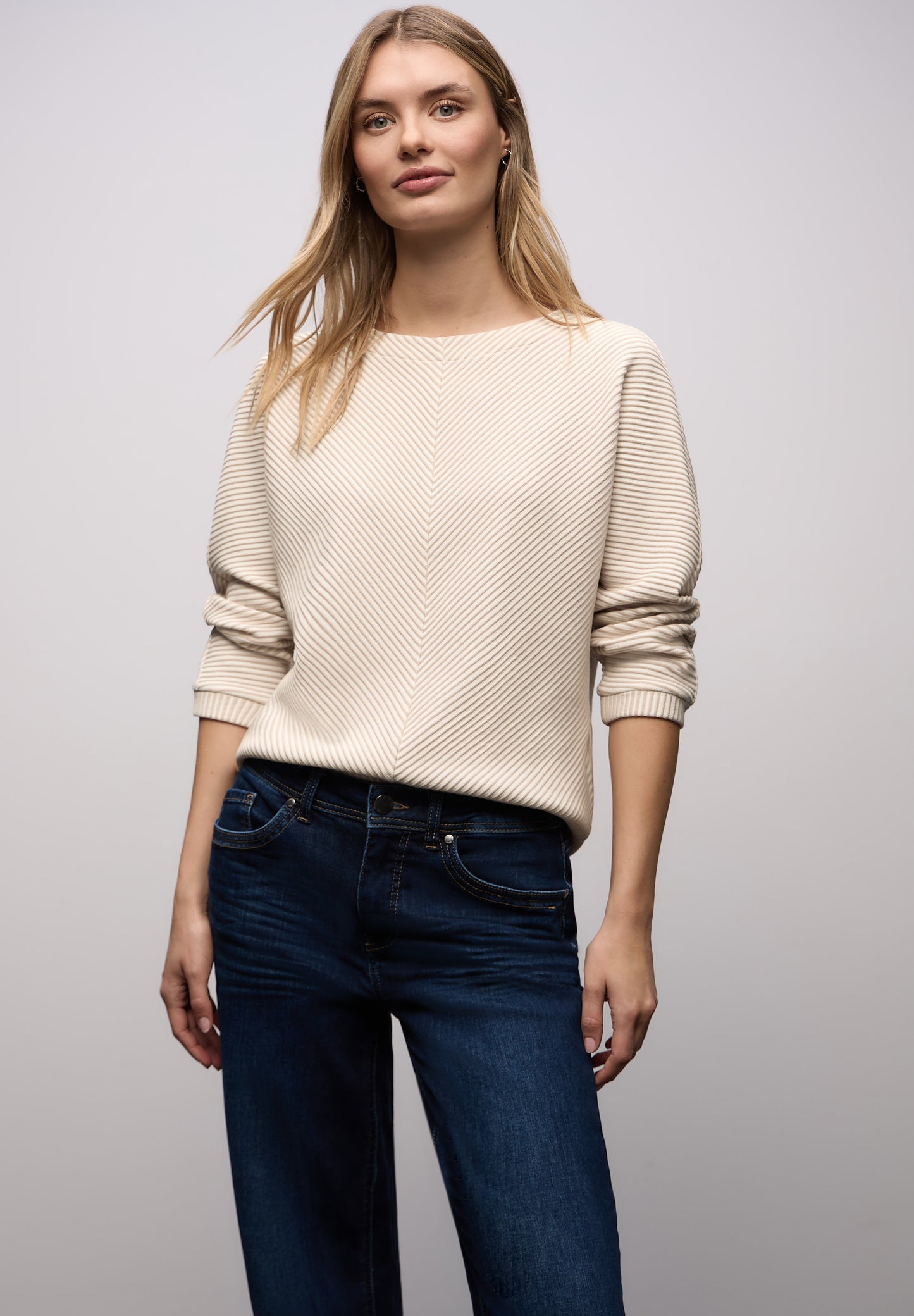 Street One - Two-Tone Strukturshirt - Farbe: off white