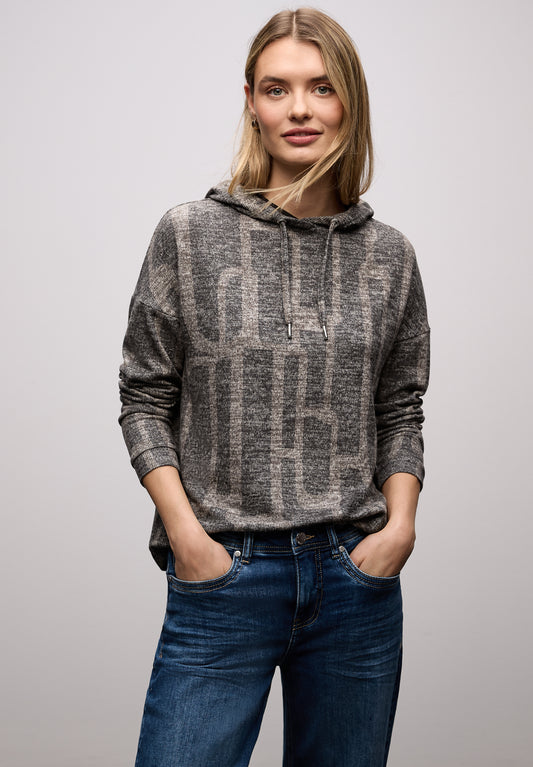 Street One - Gemusterter Hoodie Shirt - Farbe: darkest brown