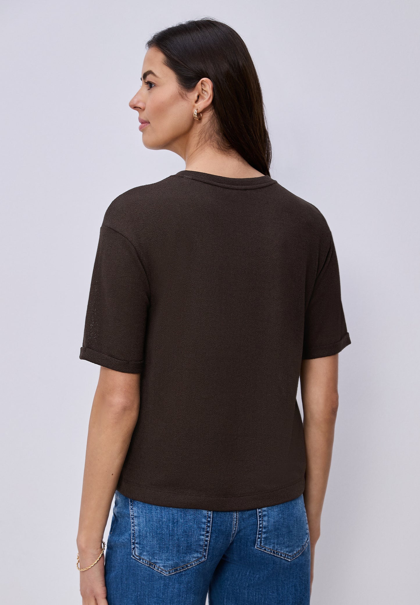 Street One - T-Shirt mit Rundhals im Strick-Look - Farbe: espresso brown