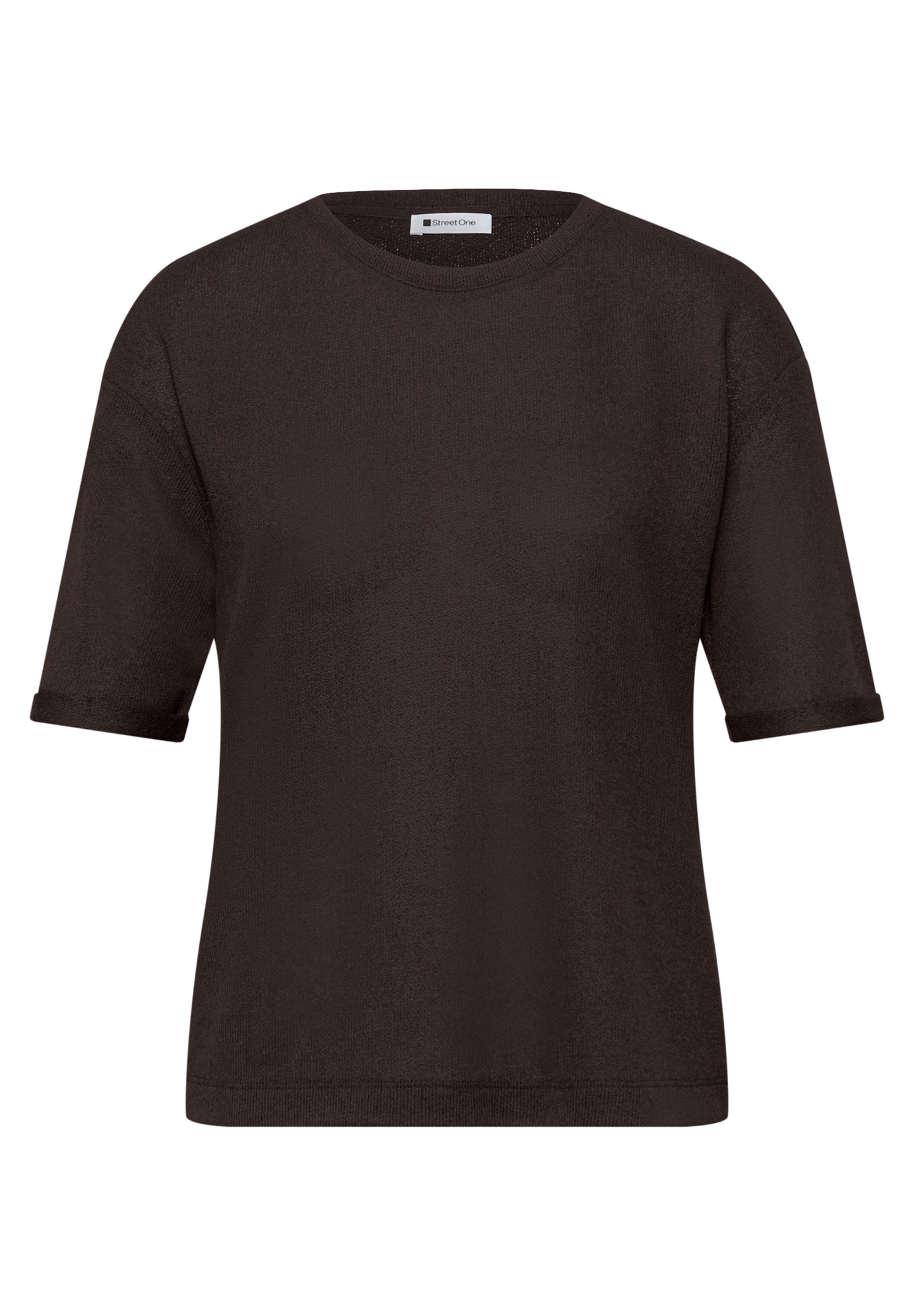 Street One - T-Shirt mit Rundhals im Strick-Look - Farbe: espresso brown