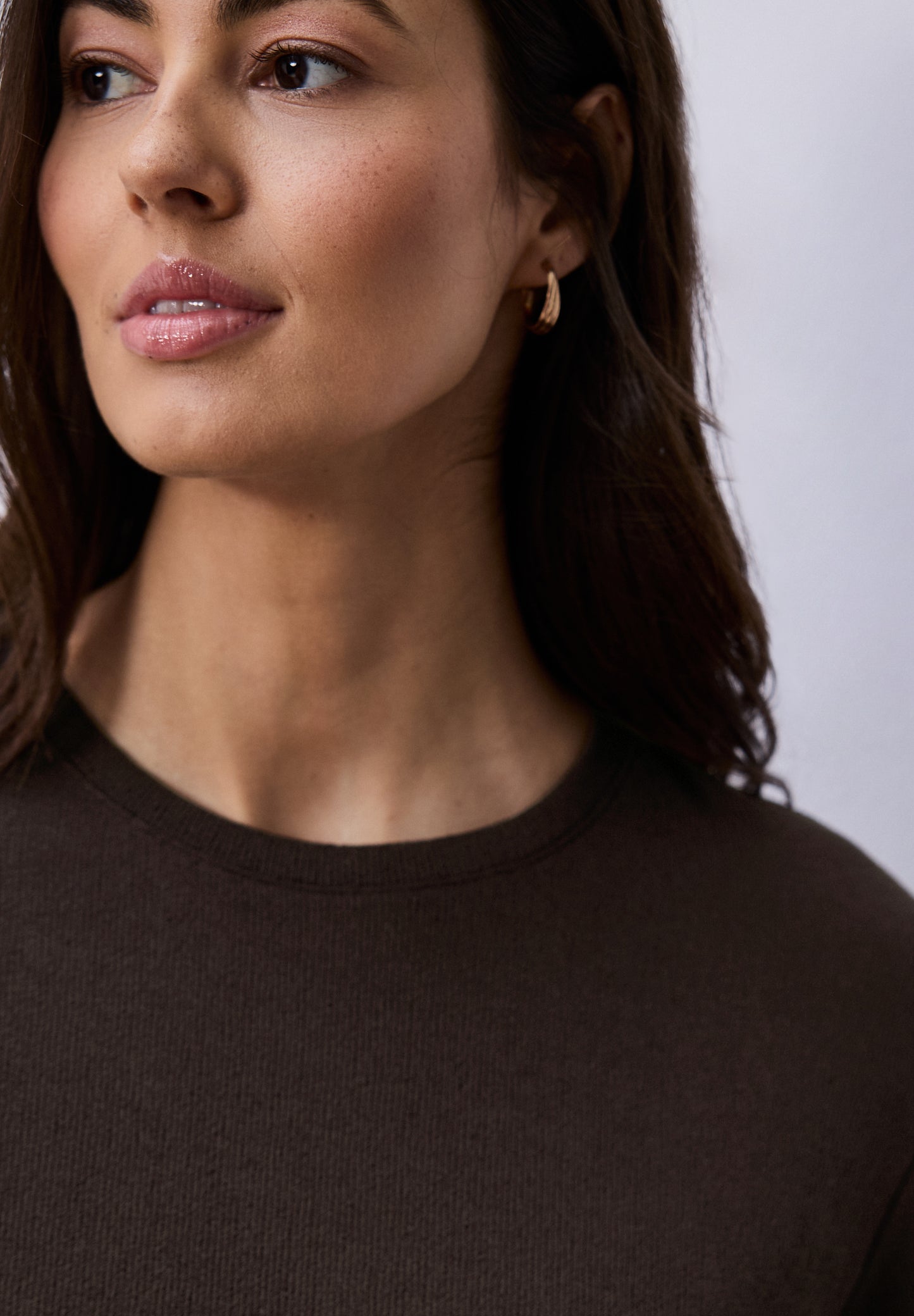 Street One - T-Shirt mit Rundhals im Strick-Look - Farbe: espresso brown