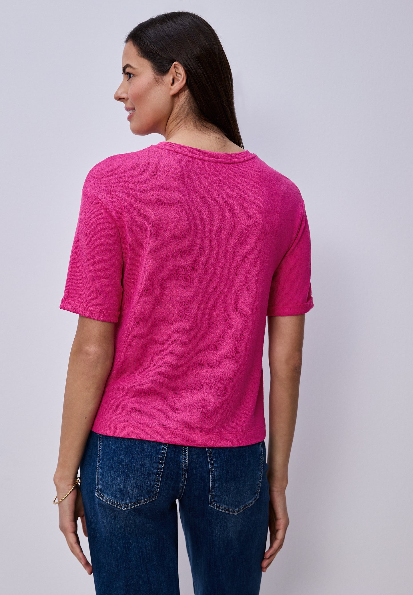 Street One - T-Shirt mit Rundhals im Strick-Look - Farbe: magenta dream