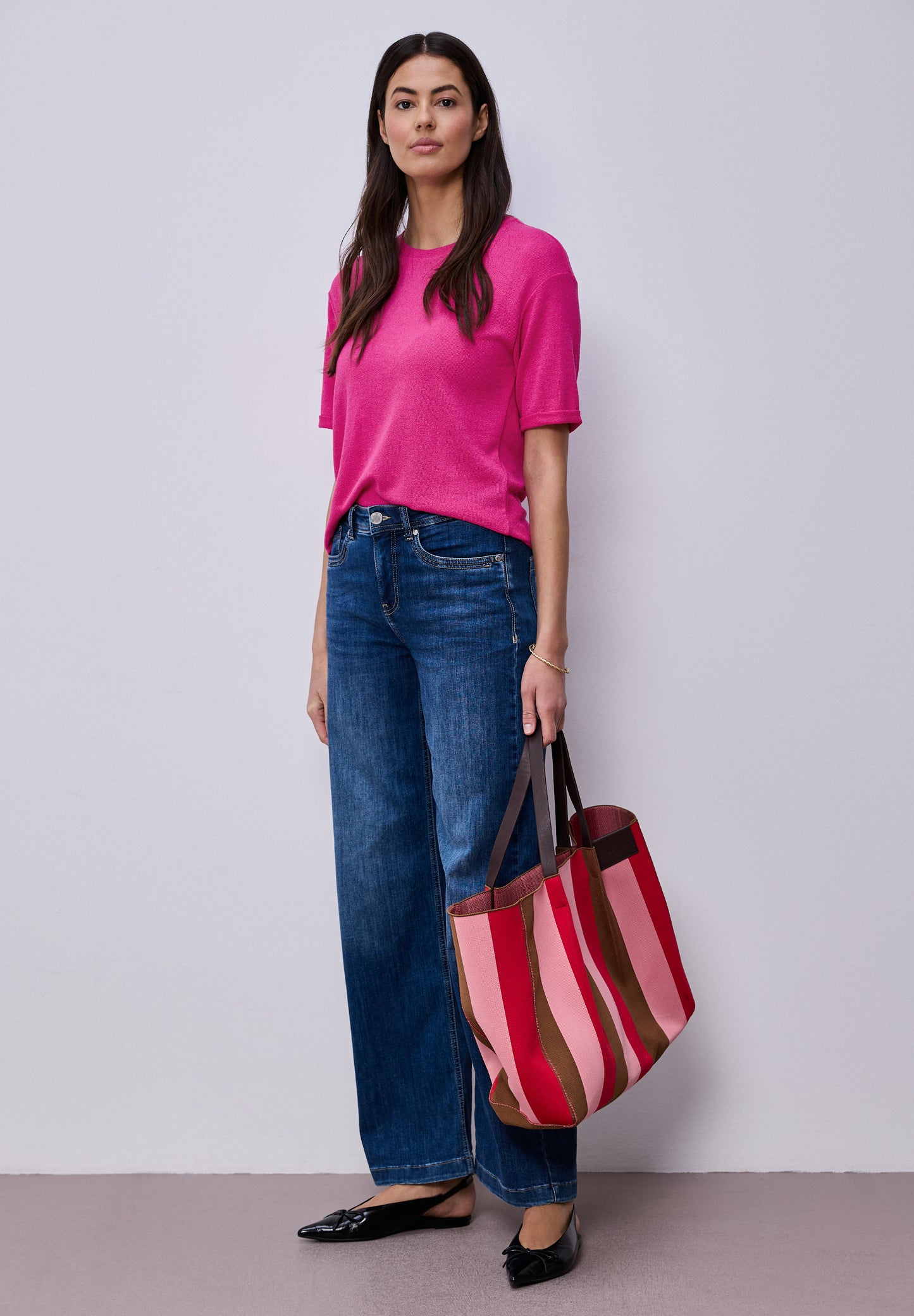 Street One - T-Shirt mit Rundhals im Strick-Look - Farbe: magenta dream