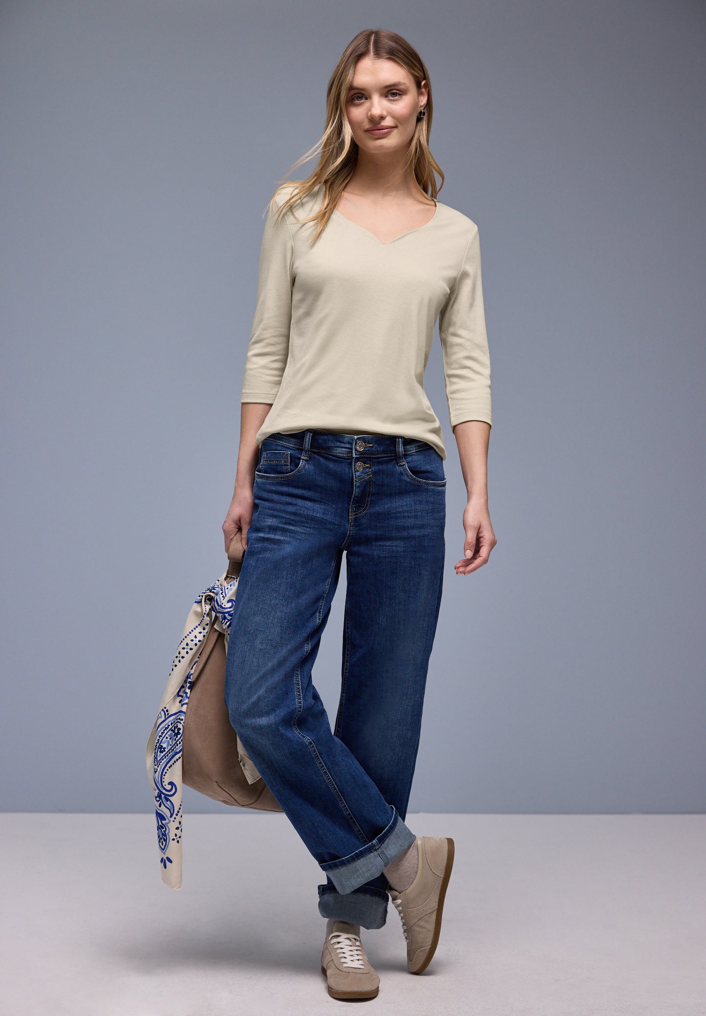 Street One - Shirt mit Herzausschnitt - Farbe: cotton beige