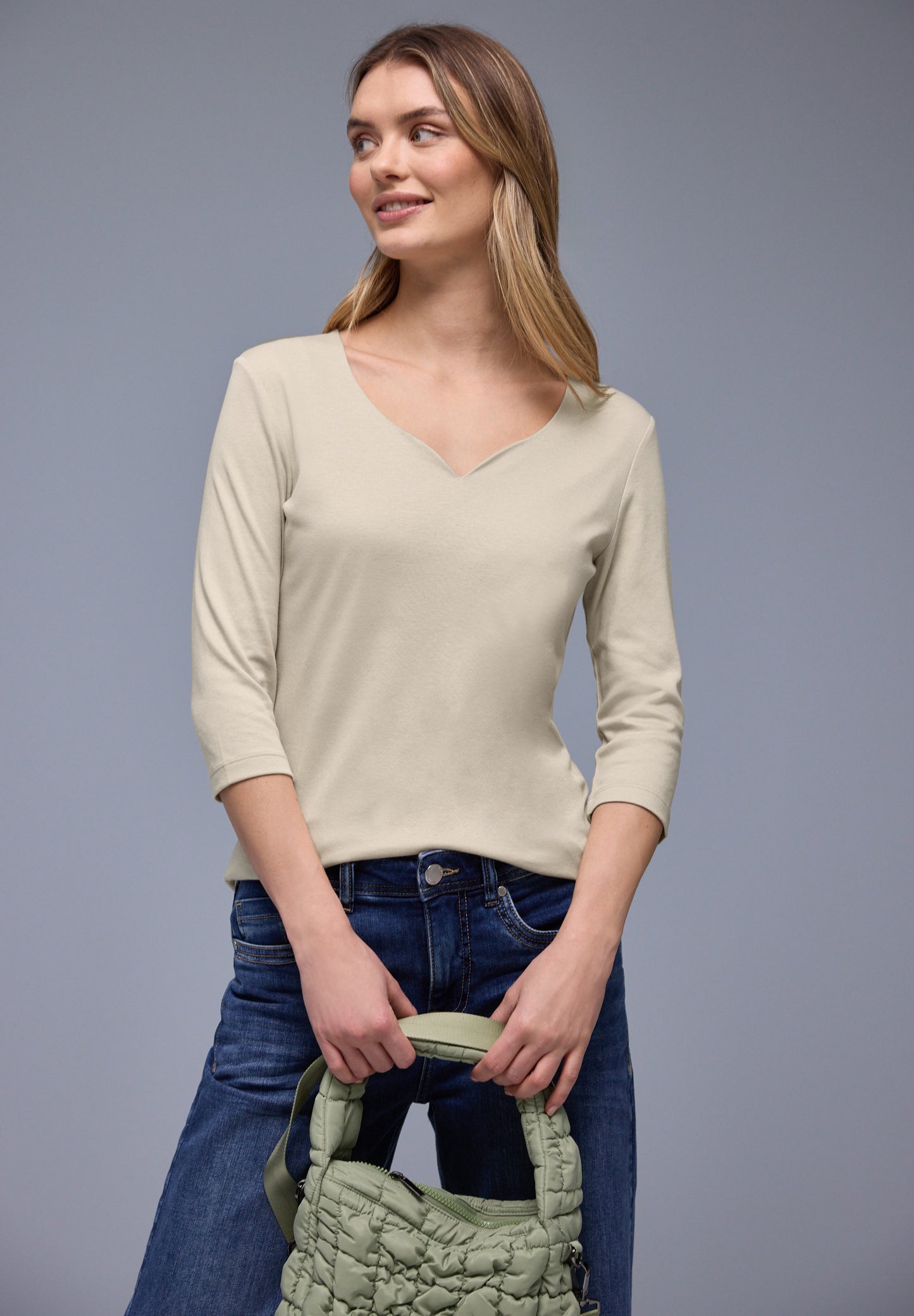 Street One - Shirt mit Herzausschnitt - Farbe: cotton beige