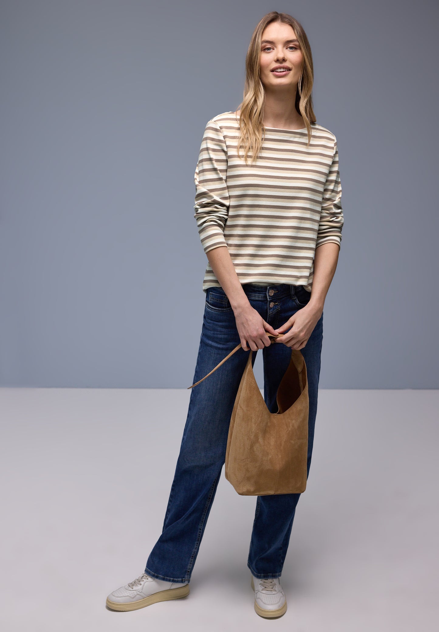 Street One Damen Shirt mit Streifen - light terra mocha