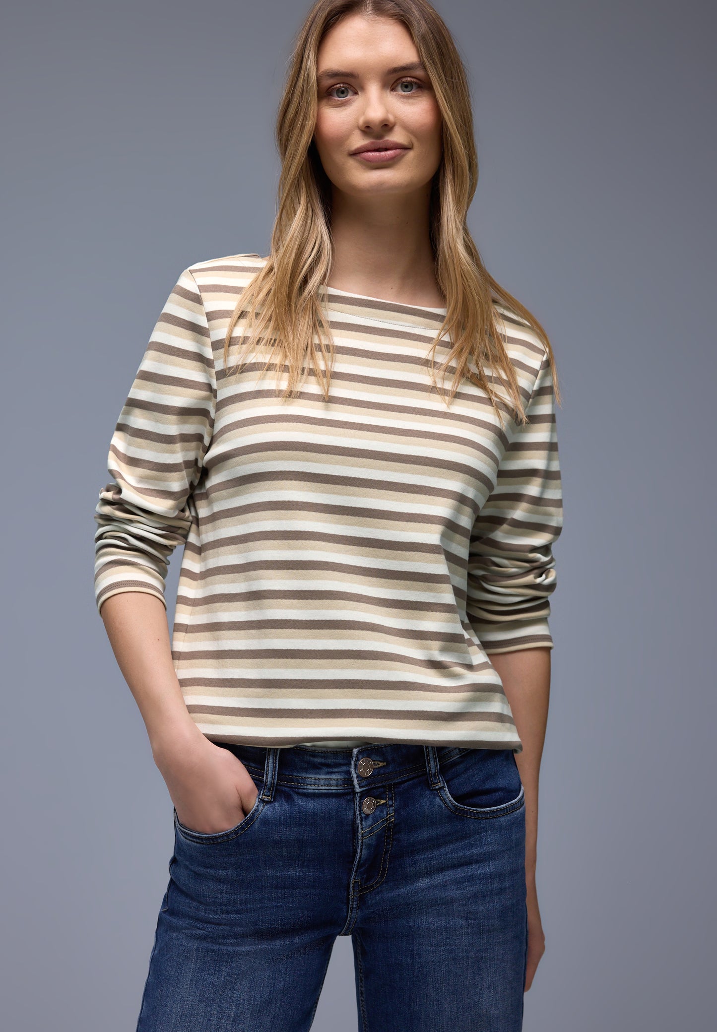 Street One Damen Shirt mit Streifen - light terra mocha