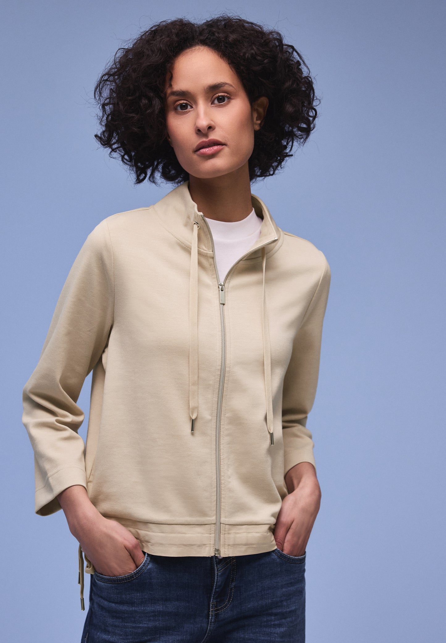 Street One Damen Shirtjacke mit Reißverschluss - beige