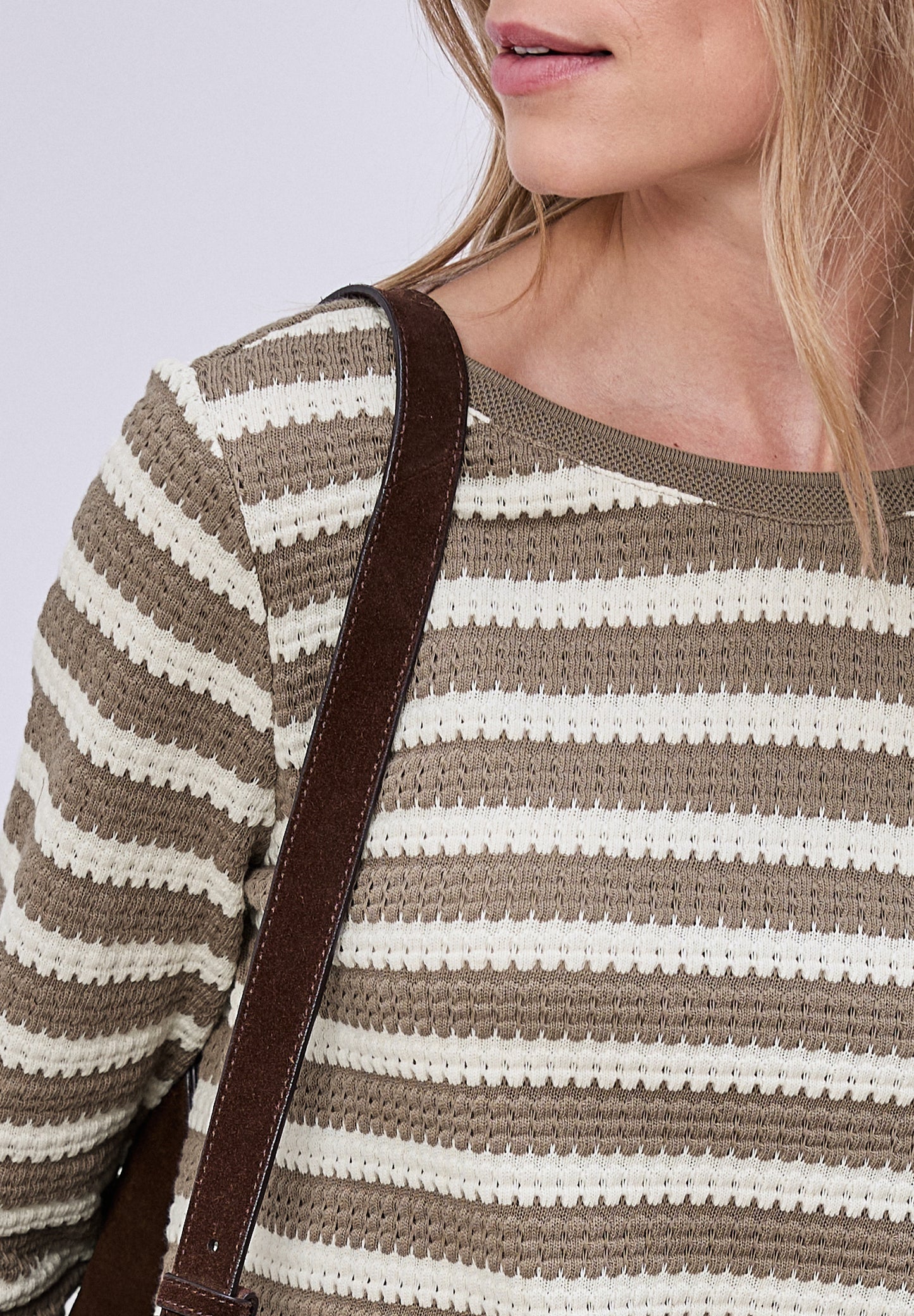 Street One Damen Shirt mit Streifen - Terra-Mocca
