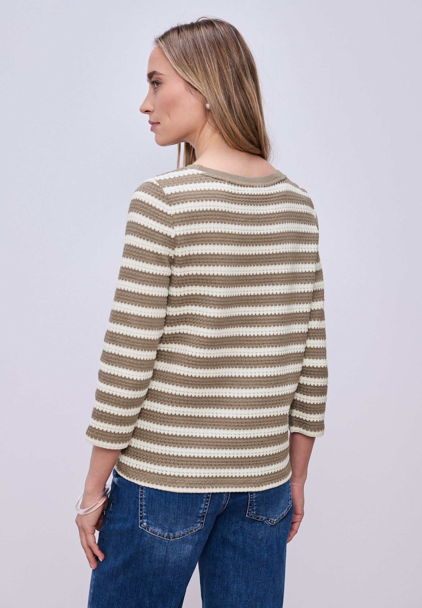 Street One Damen Shirt mit Streifen - Terra-Mocca