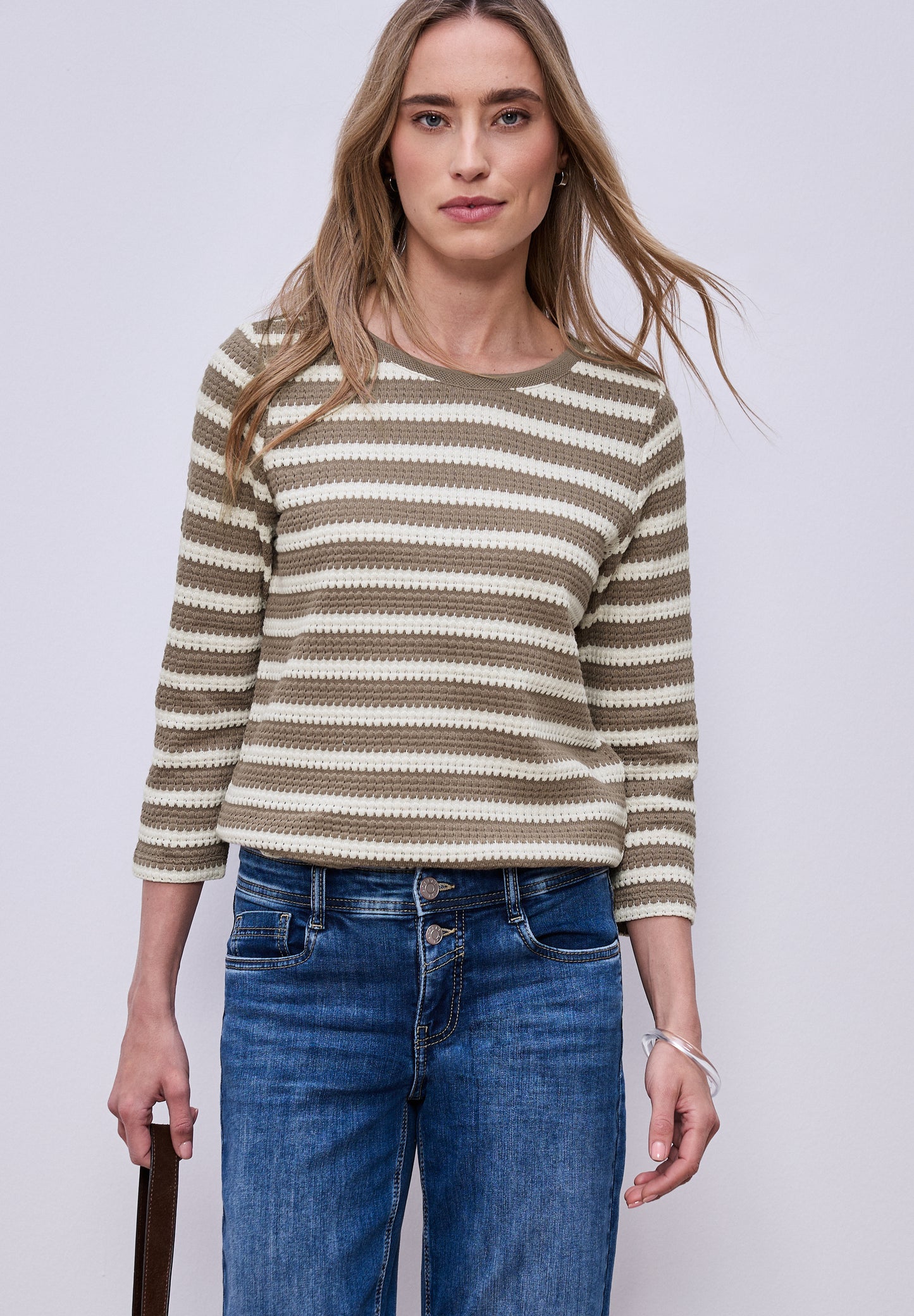 Street One Damen Shirt mit Streifen - Terra-Mocca