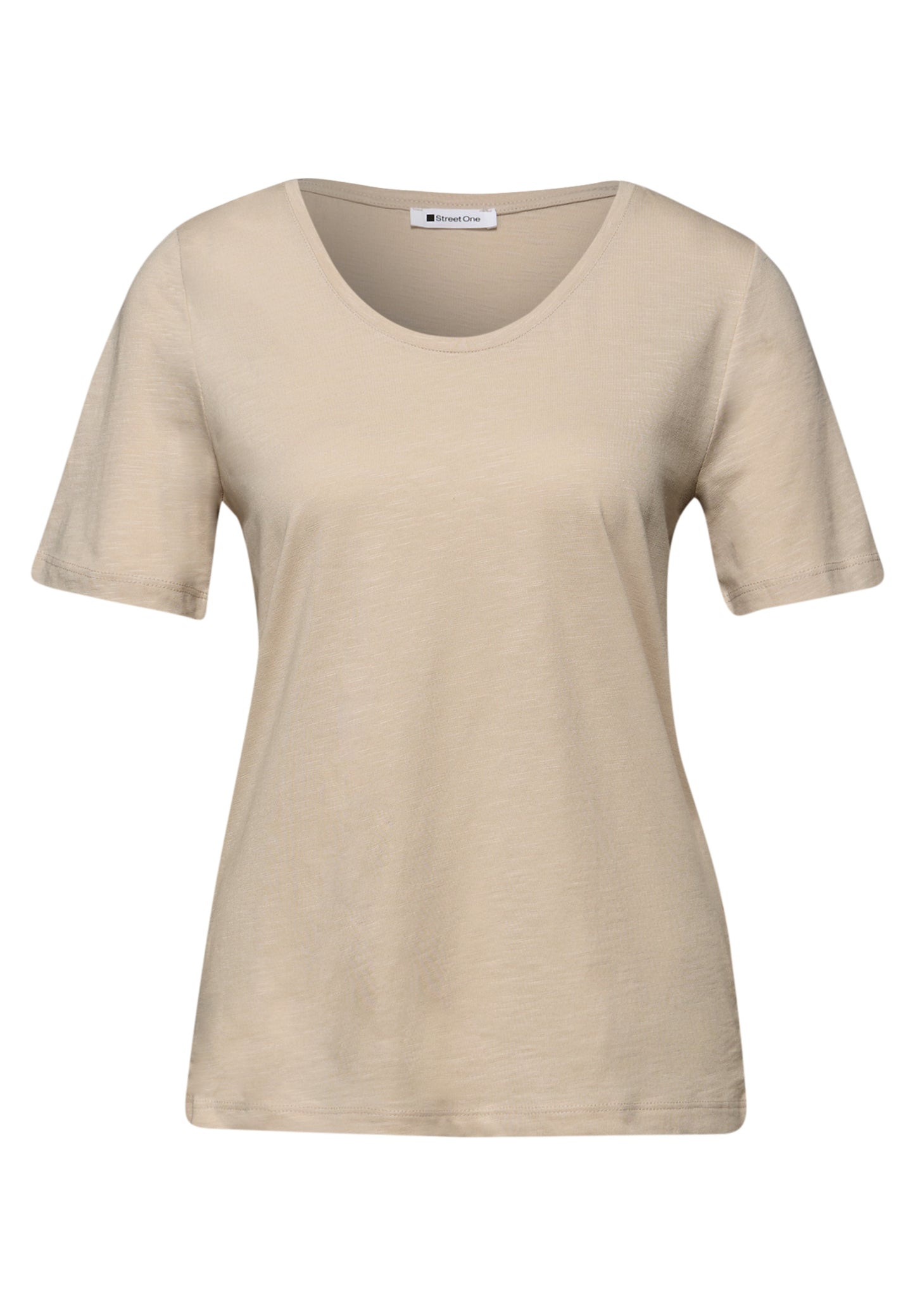 Street One - Basic T-Shirt mit gerundetem V-Neck - Farbe: cotton beige