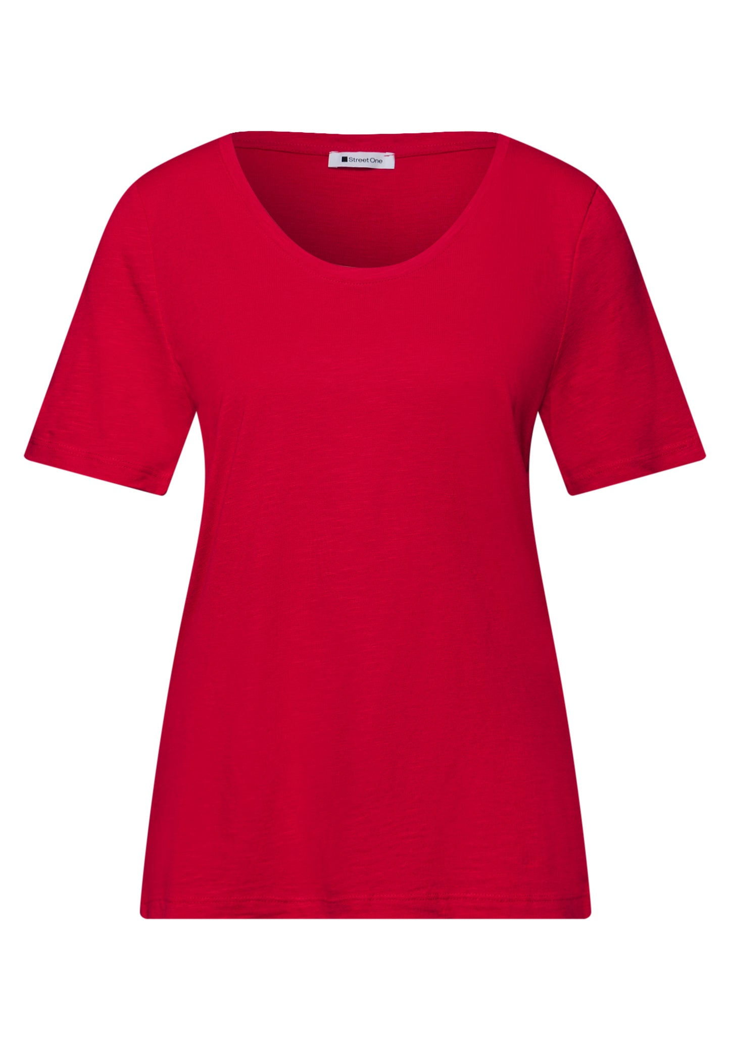 Street One - Basic T-Shirt mit gerundetem V-Neck - Farbe: salsa red