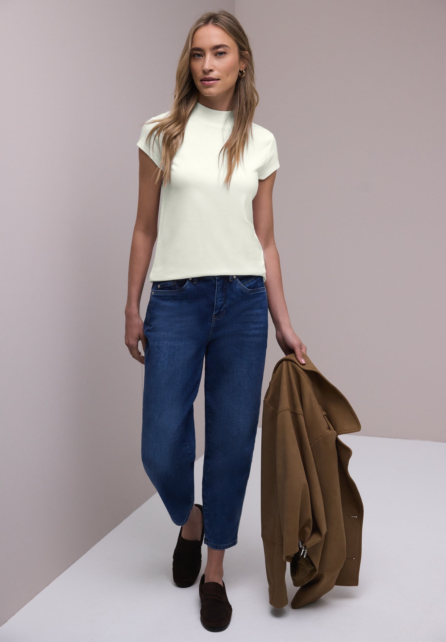 Street One - Basic T-Shirt mit Turtle Neck - Farbe: off white