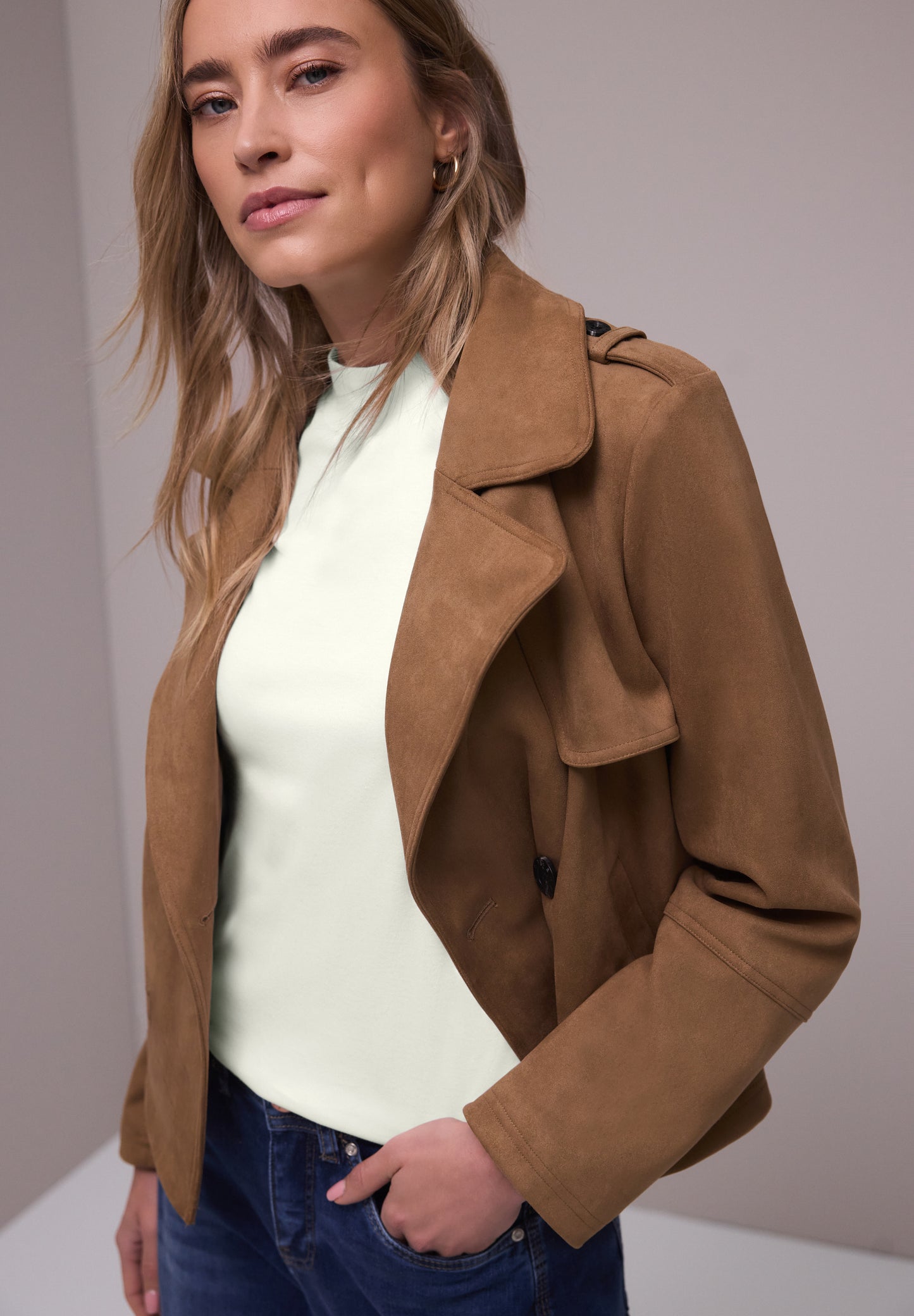 Street One - Basic T-Shirt mit Turtle Neck - Farbe: off white