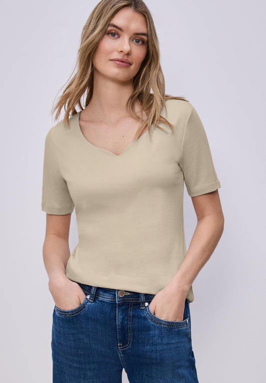Street One - Basic T-Shirt mit Herzausschnitt - Farbe: cotton beige