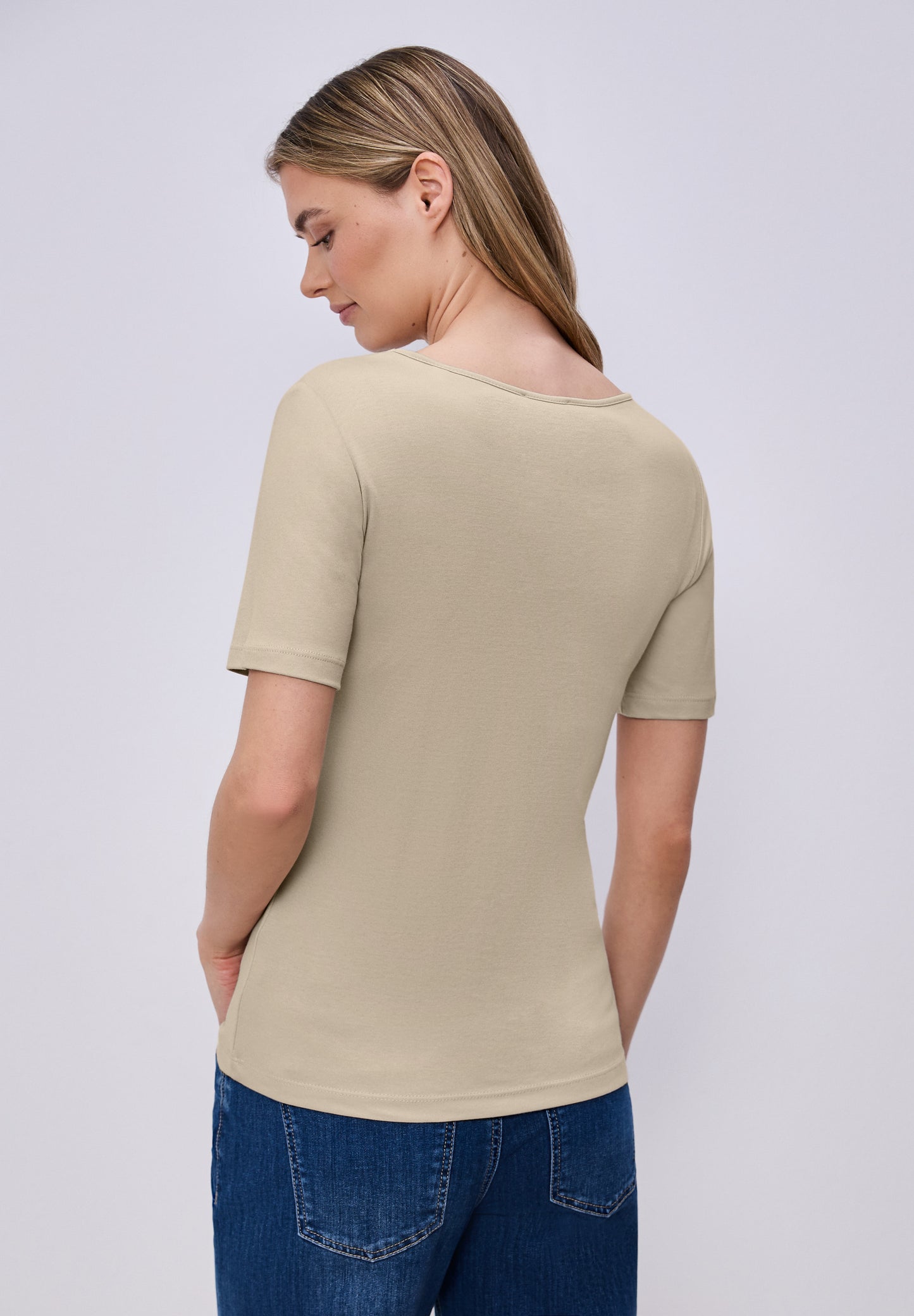 Street One - Basic T-Shirt mit Herzausschnitt - Farbe: cotton beige
