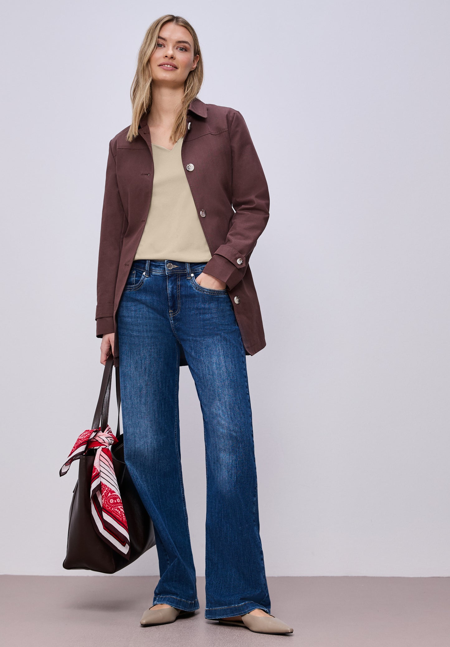 Street One - Basic T-Shirt mit Herzausschnitt - Farbe: cotton beige