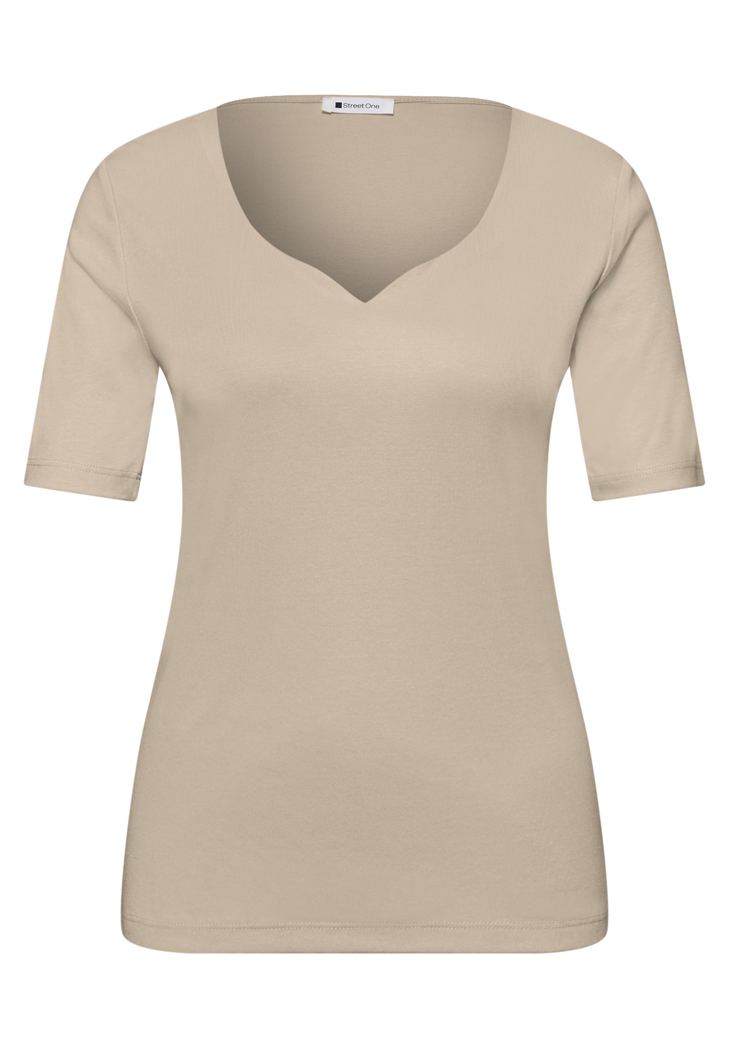 Street One - Basic T-Shirt mit Herzausschnitt - Farbe: cotton beige