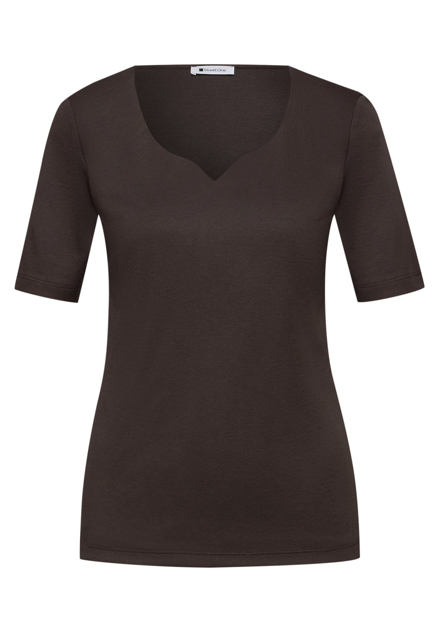 Street One - Basic T-Shirt mit Herzausschnitt - Farbe: espresso brown