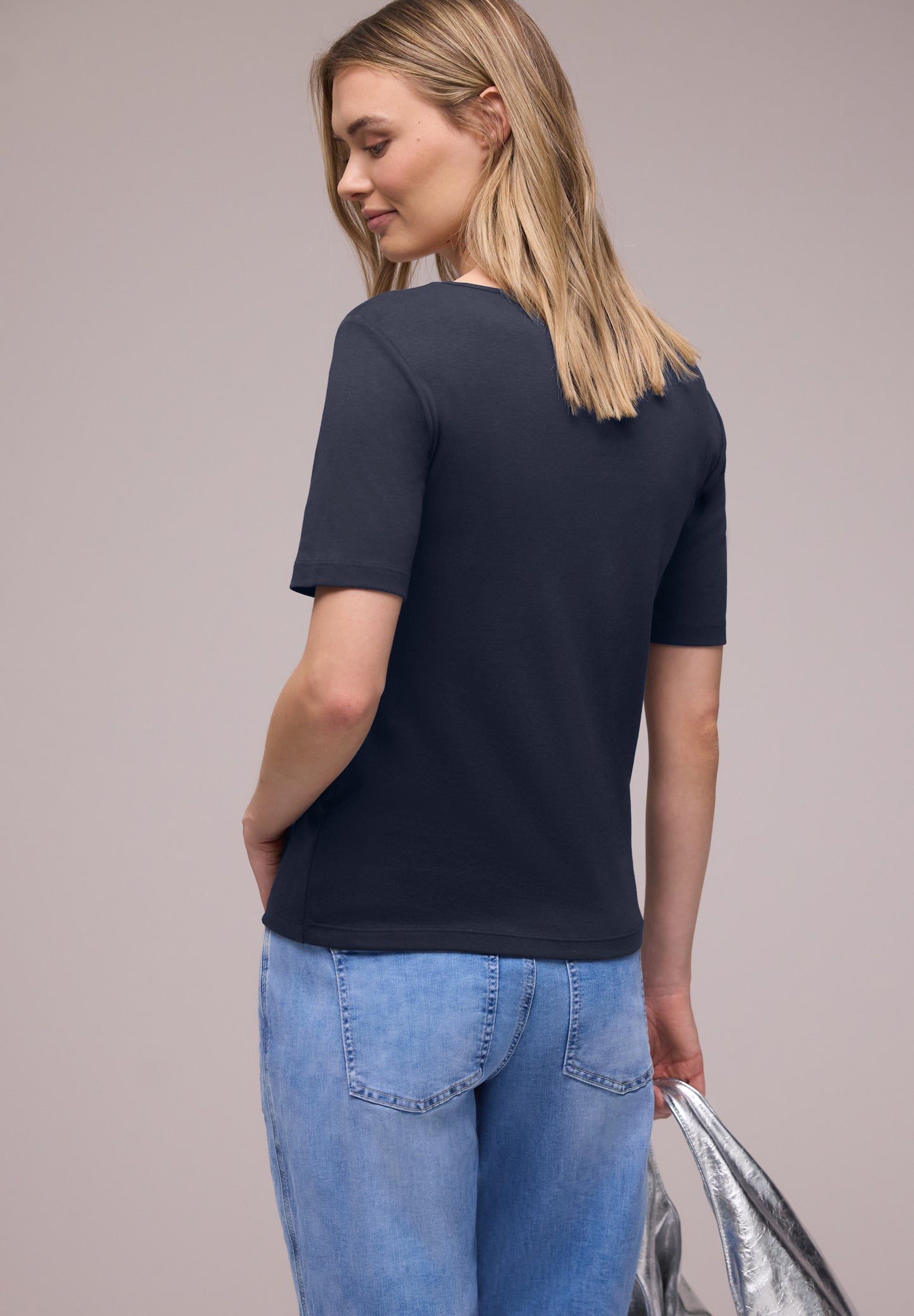 Street One - Basic T-Shirt mit Herzausschnitt - Farbe: shadowed navy