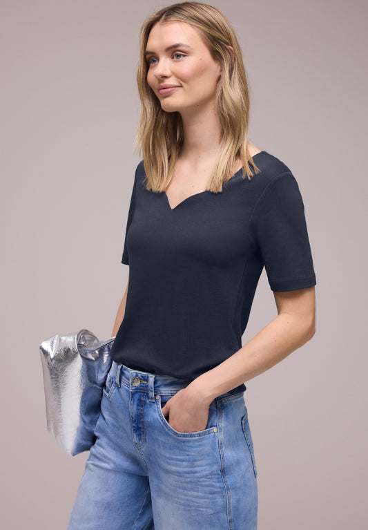 Street One - Basic T-Shirt mit Herzausschnitt - Farbe: shadowed navy