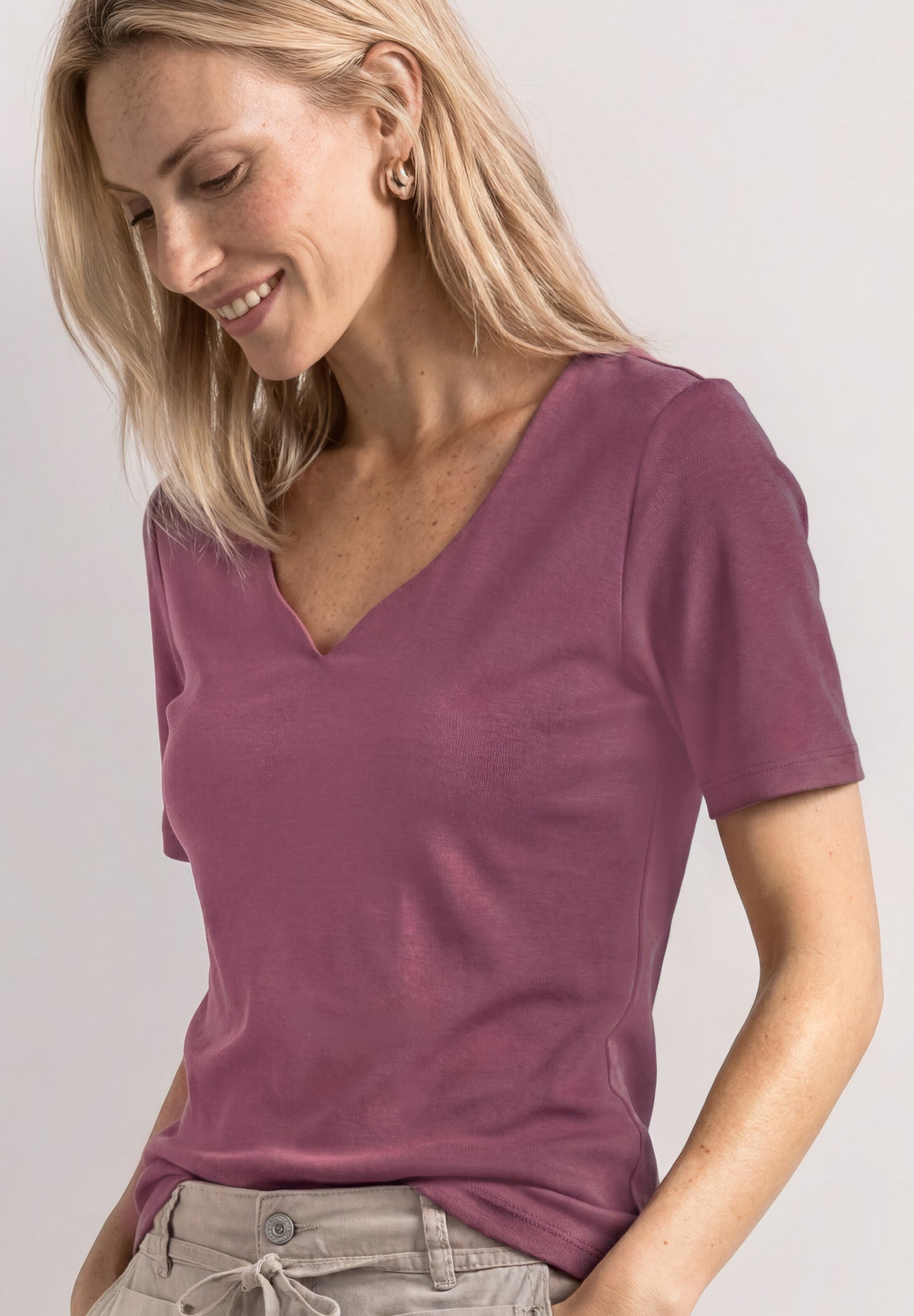 Street One - Damen T-Shirt mit Herzausschnitt - Farbe: dark clouded blush