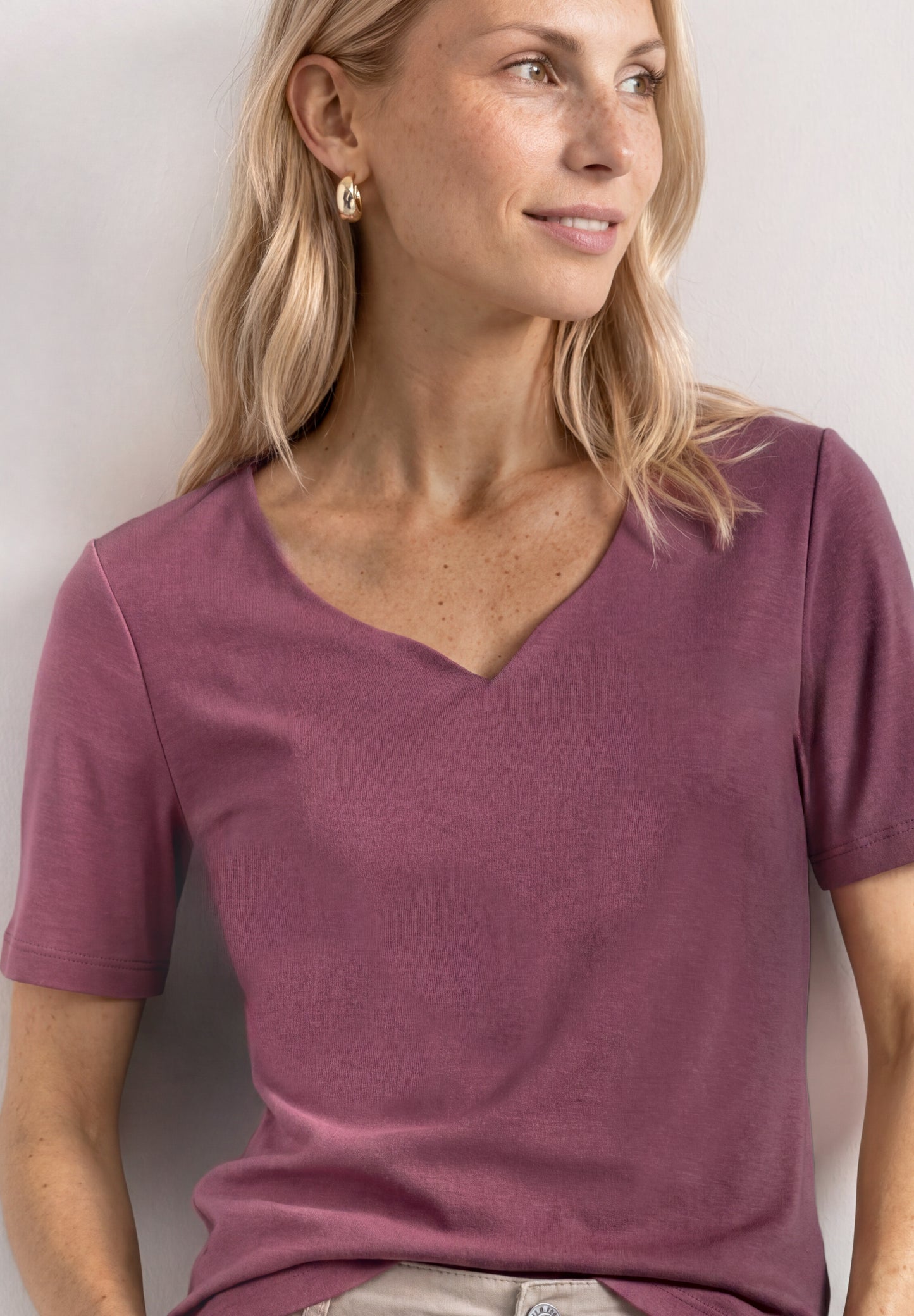 Street One - Damen T-Shirt mit Herzausschnitt - Farbe: dark clouded blush