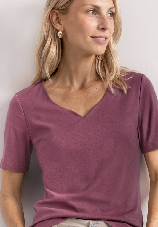Street One - Damen T-Shirt mit Herzausschnitt - Farbe: dark clouded blush