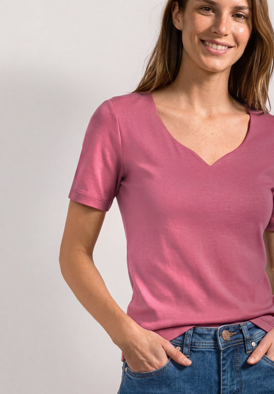 Street One - Damen Basic T-Shirt mit Herzausschnitt - Farbe: blush berry