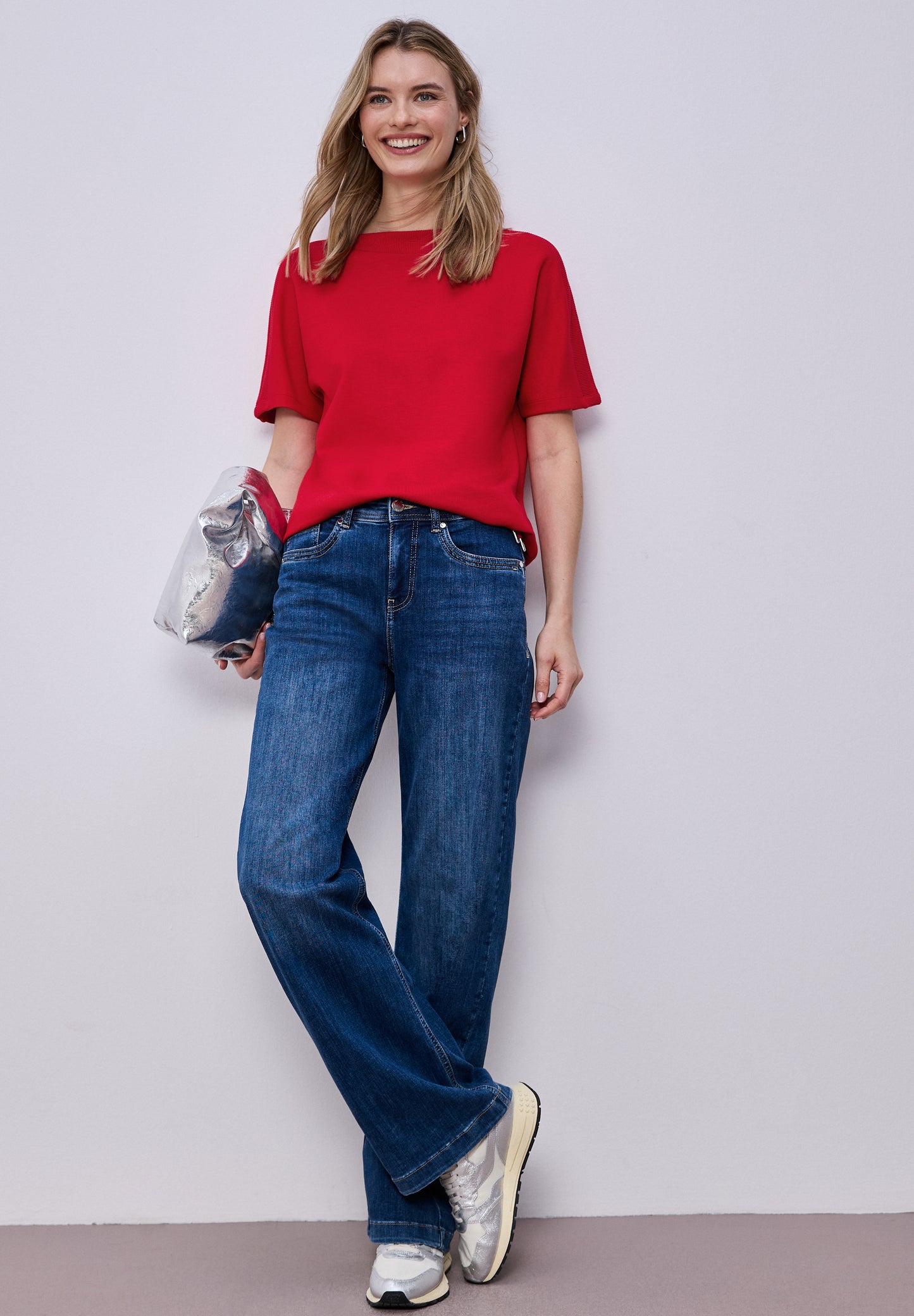 Street One - Dropped Shoulder Shirt mit Rippdetail - Farbe: salsa red