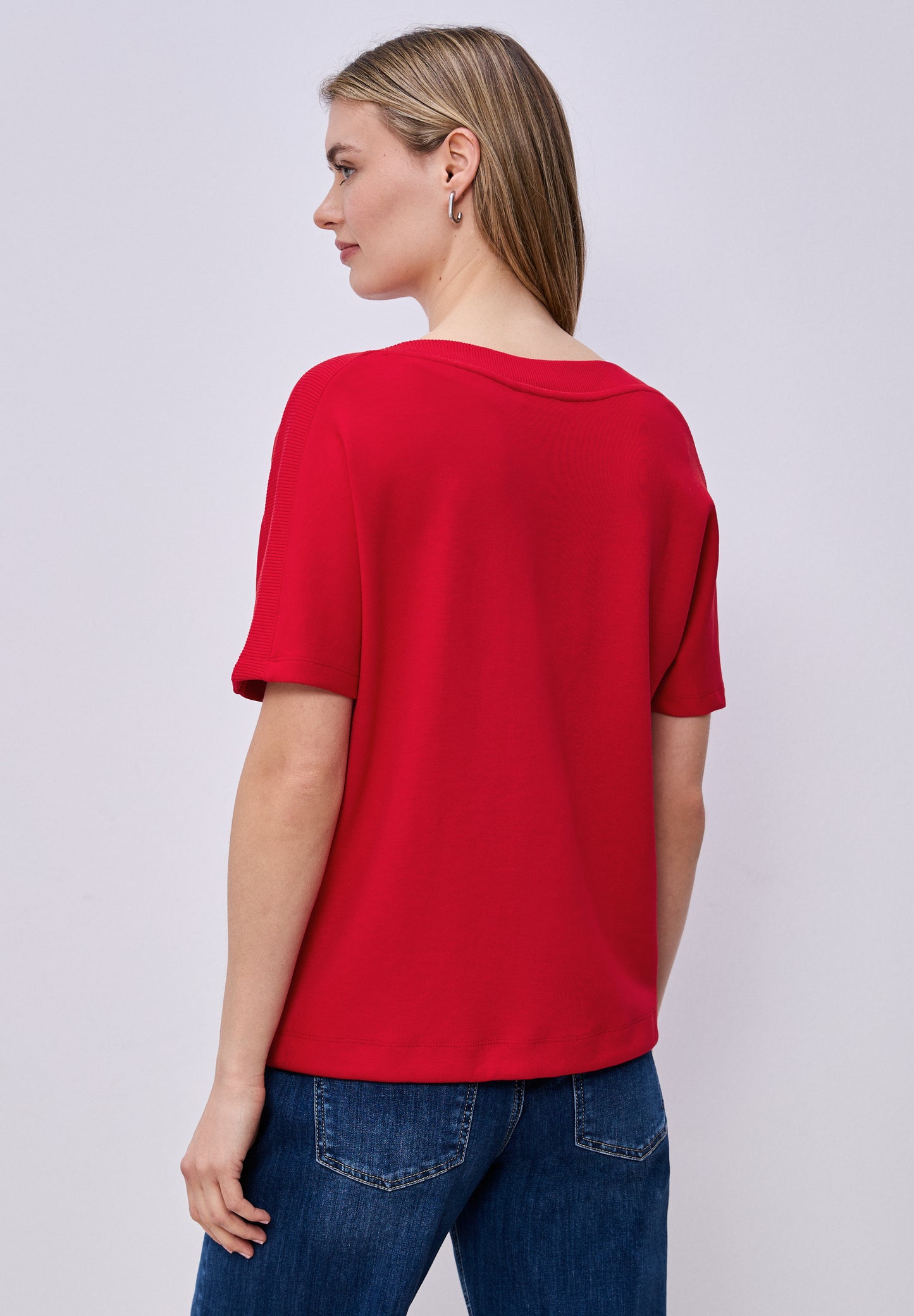 Street One - Dropped Shoulder Shirt mit Rippdetail - Farbe: salsa red