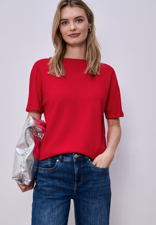 Street One - Dropped Shoulder Shirt mit Rippdetail - Farbe: salsa red
